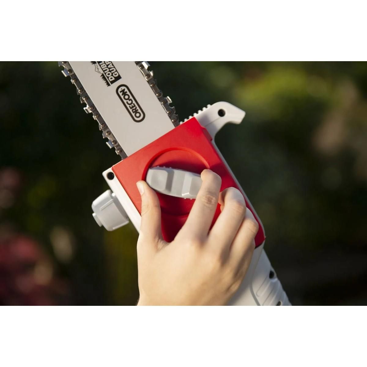 Ikra Elagueuse sur perche téléscopique 20V - Lame Guide Oregon 20cm- Batterie lithium 2.0Ah Chargeur 20V Extensible jusqu'à 4m IKRA