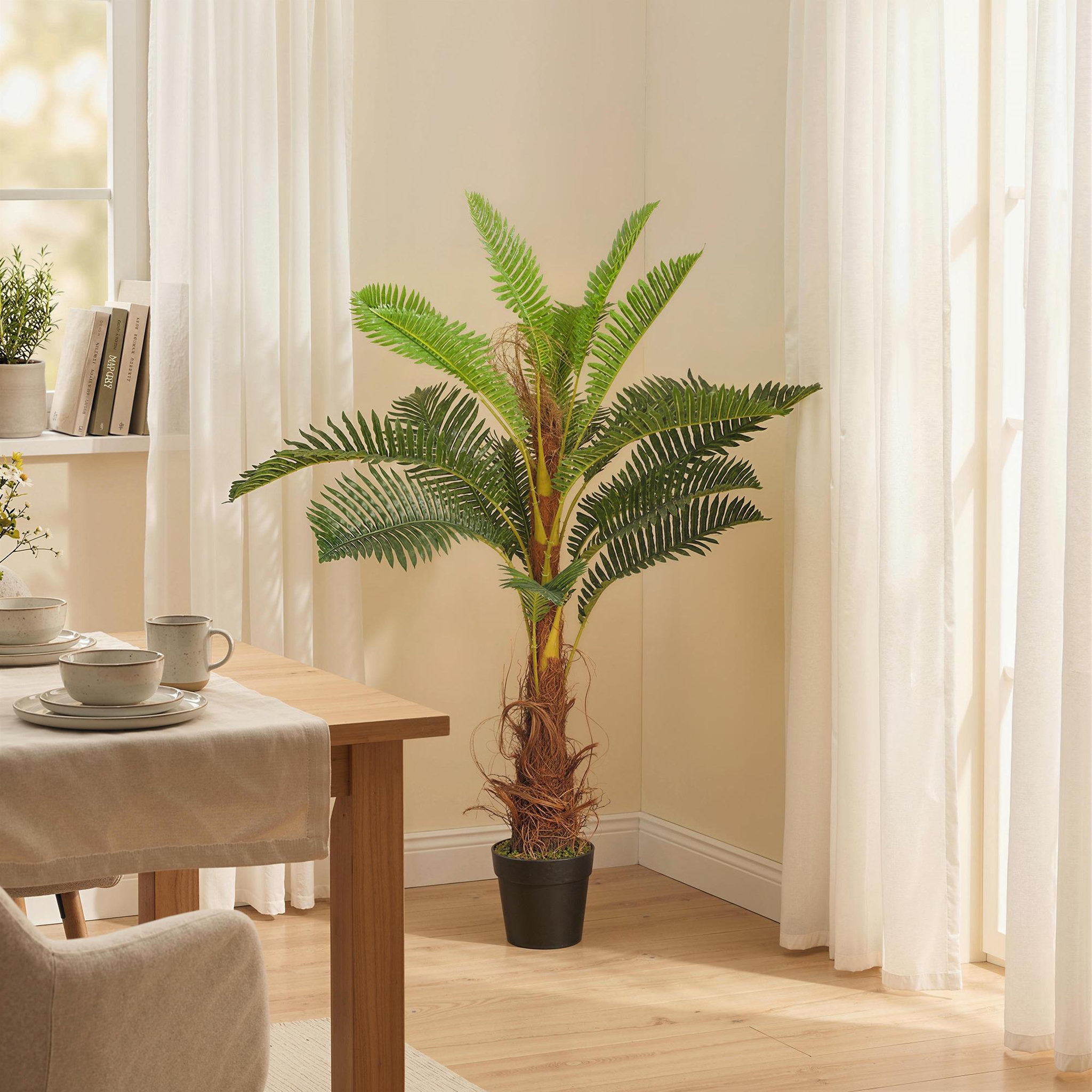 Voir la diapositive 4 : HOMCOM Palmier artificiel H.1 m arbre artificiel tronc branches lichen feuilles grand réalisme pot inclus