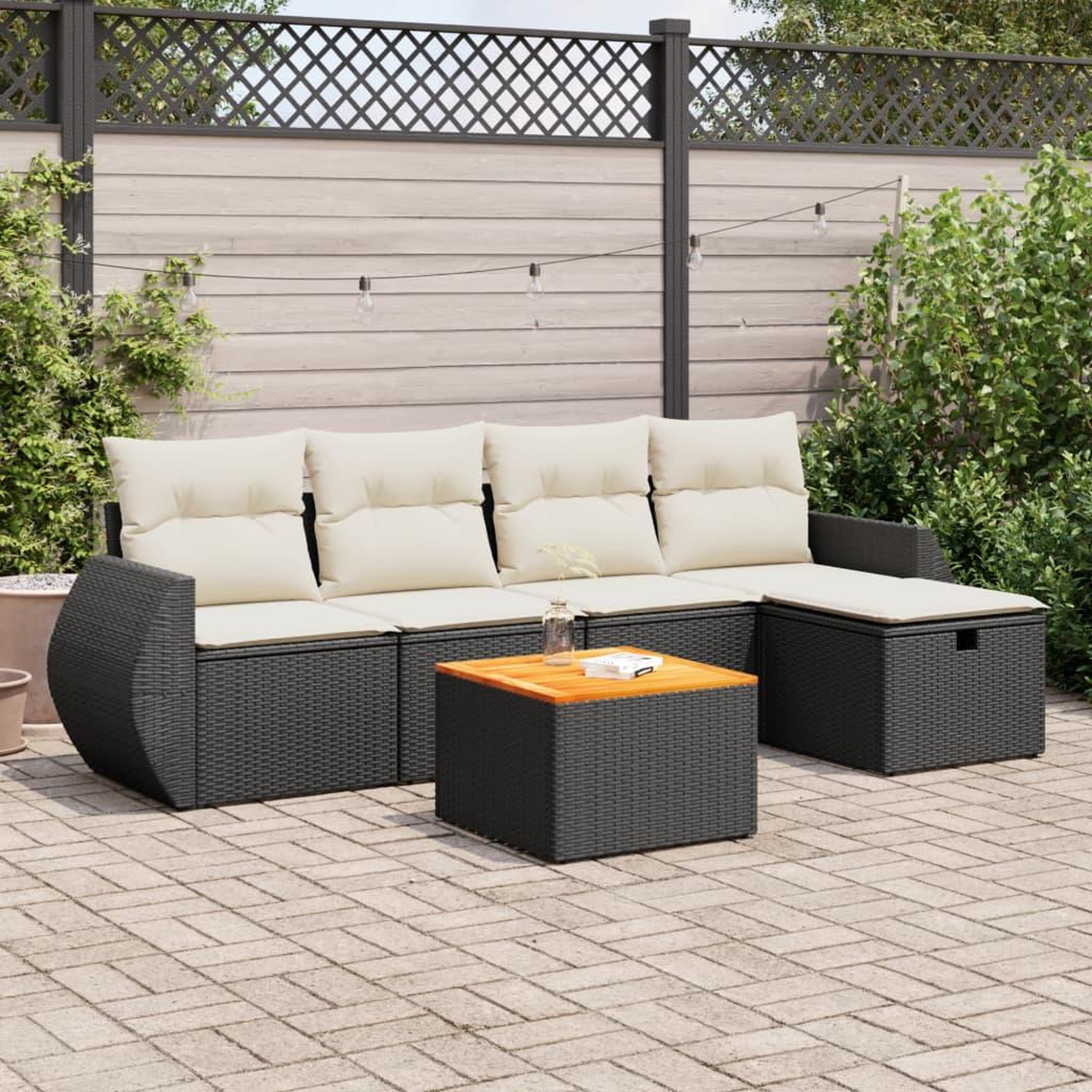 VIDAXL Salon de jardin 6 pcs avec coussins noir resine tressee