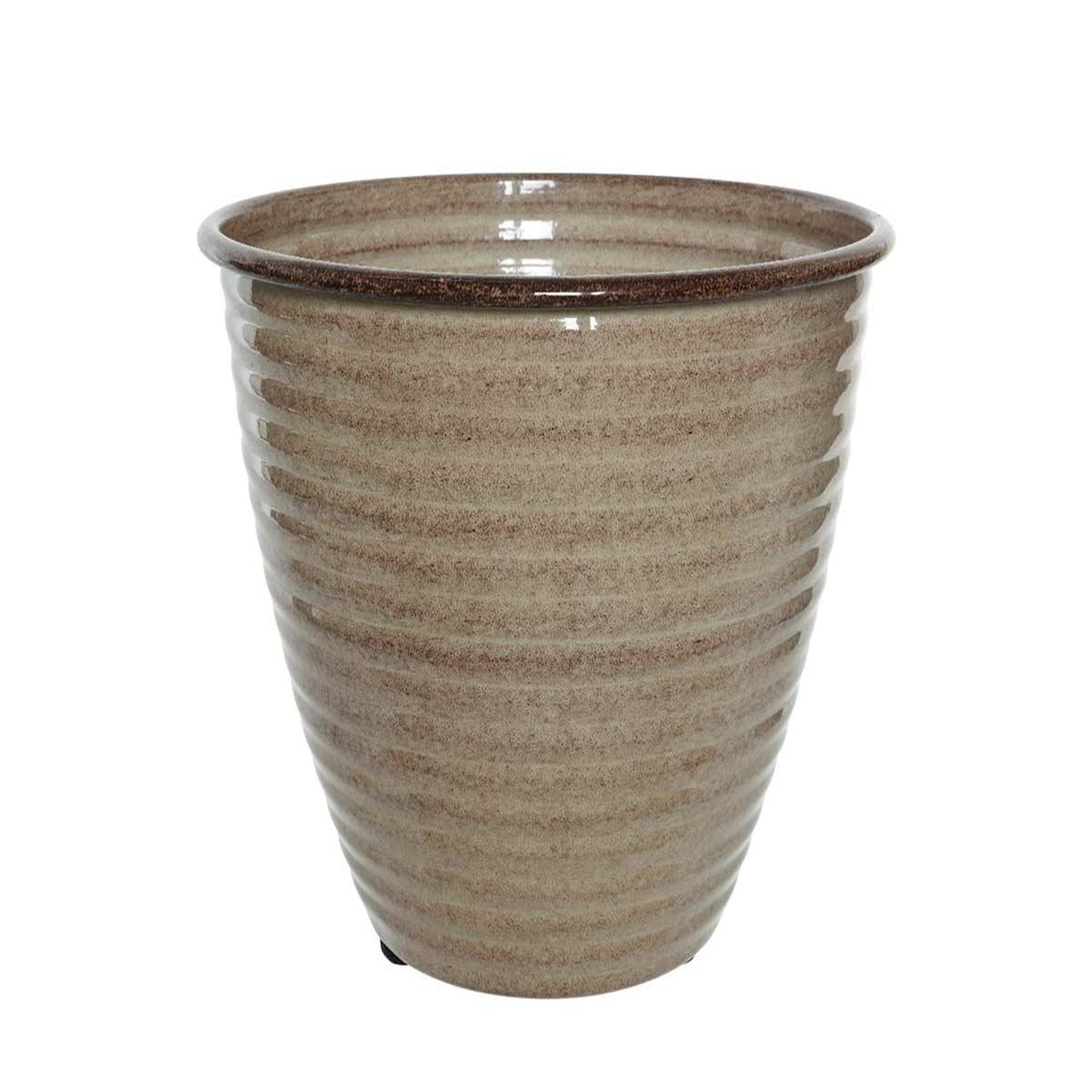 JARDIDECO Cache-pot rond en acier émaillé taupe Amy - Ø 37 x 30 cm - Jardideco