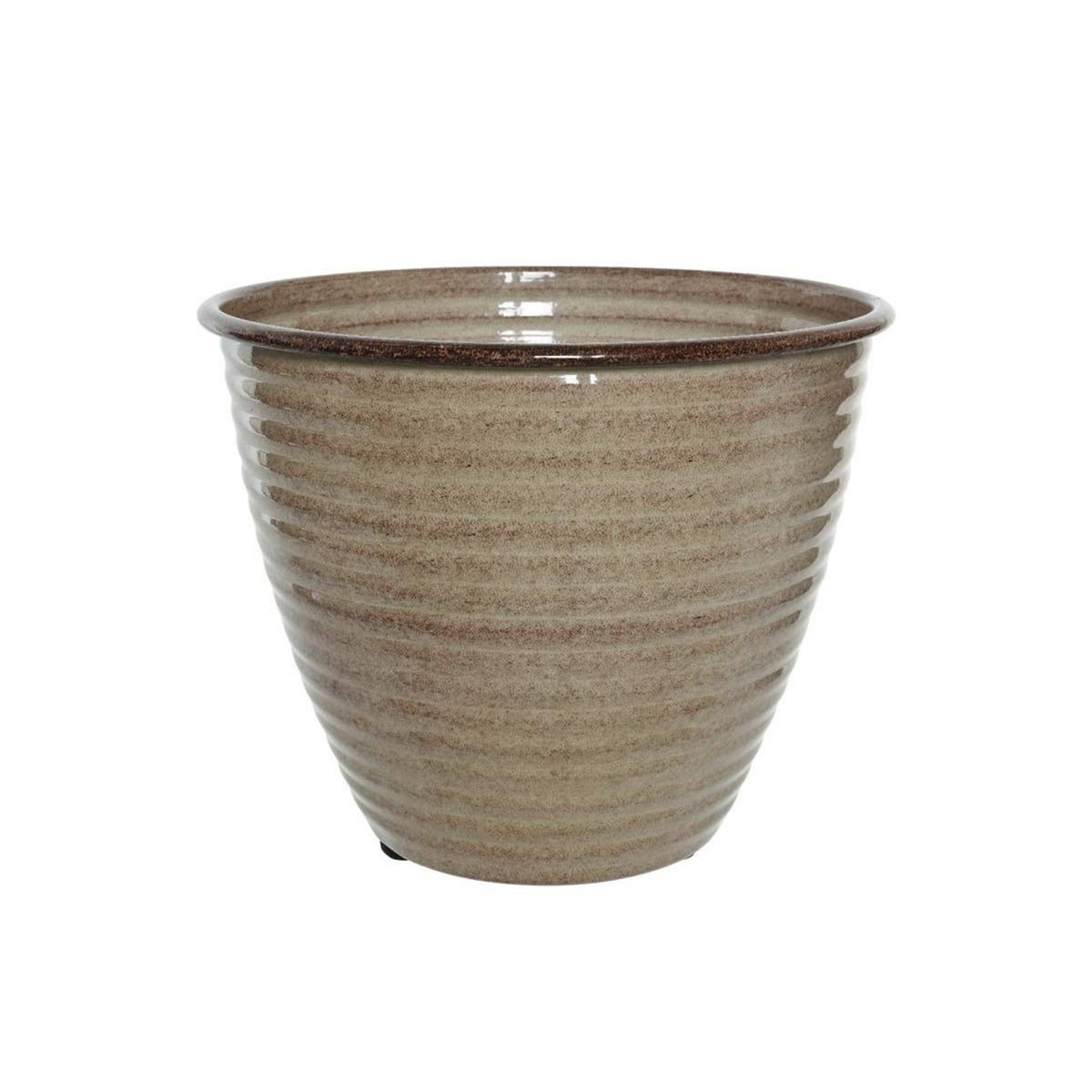 JARDIDECO Cache-pot rond en acier émaillé taupe Amy - Ø 37 x 30 cm - Jardideco