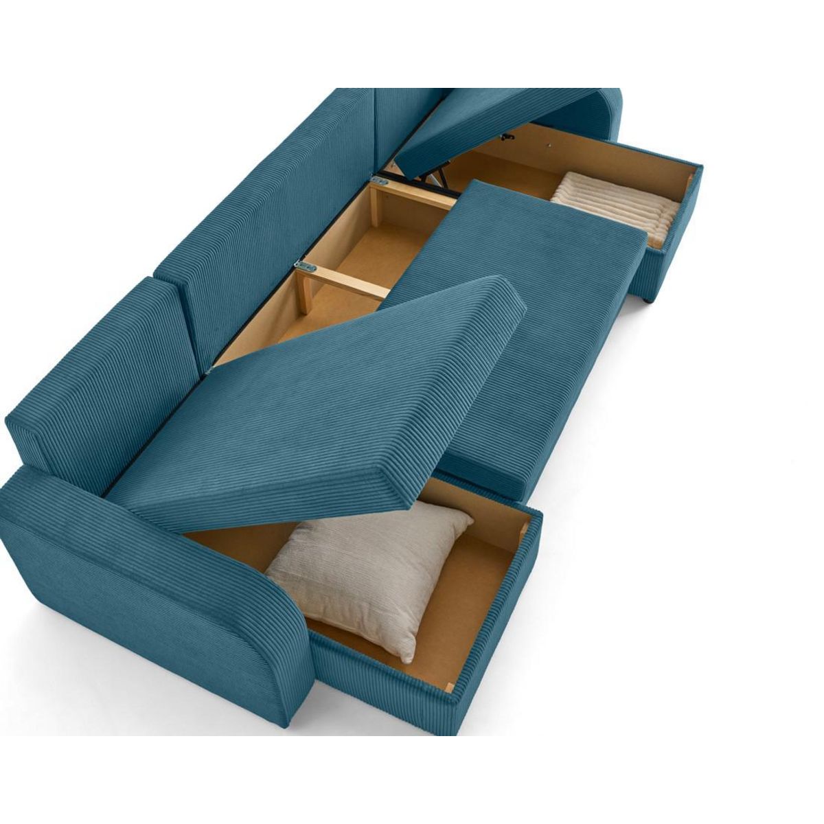 BEST MOBILIER Valos - canapé panoramique en u - 7 places - convertible avec coffres - en velours côtelé