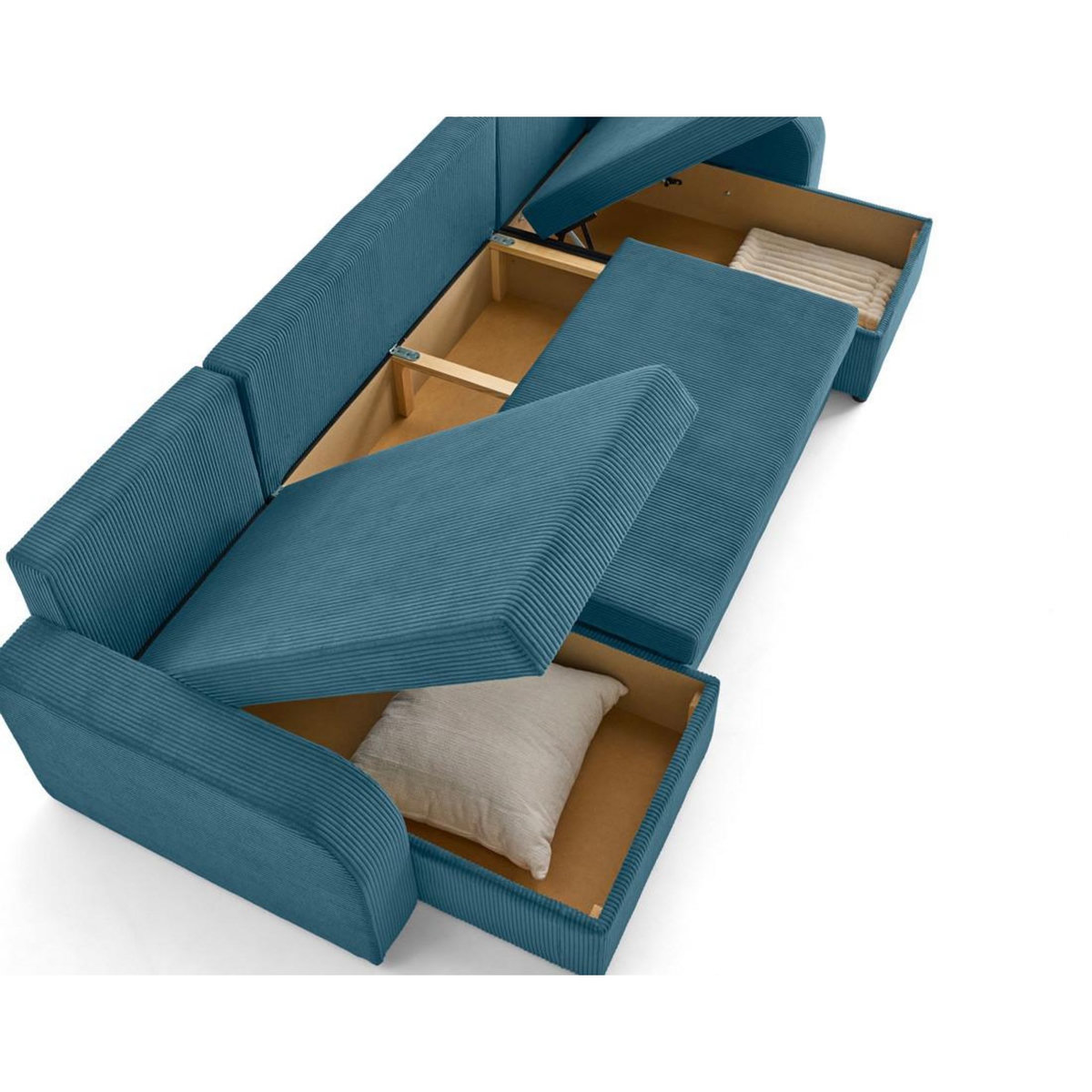 BEST MOBILIER Valos - canapé panoramique en u - 7 places - convertible avec coffres - en velours côtelé