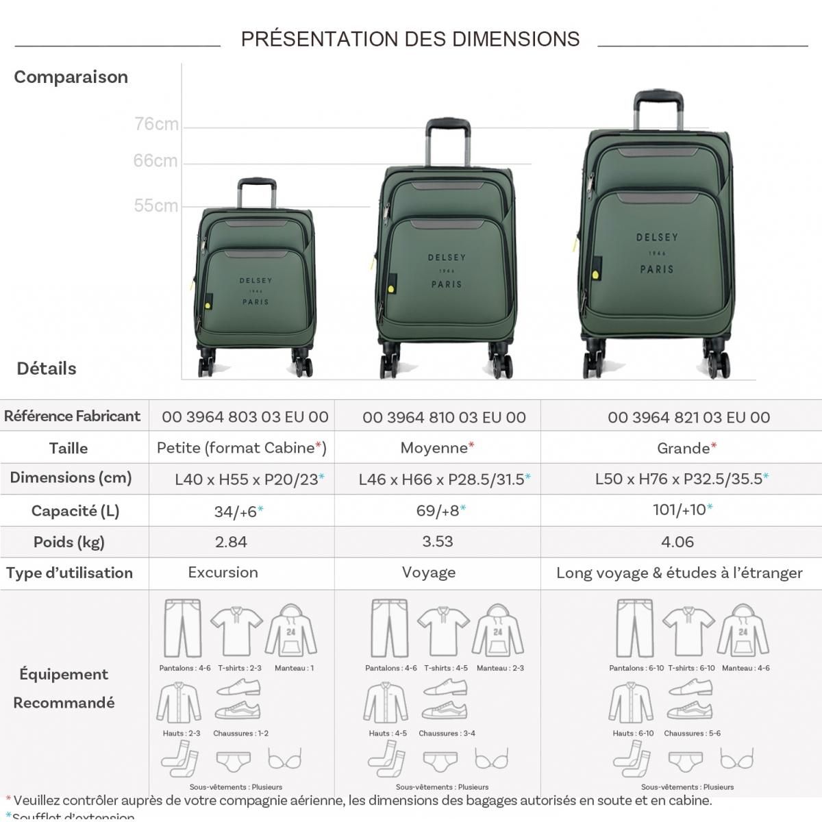 Delsey Lot 3 valises souples Concorde dont une valise cabine TSA