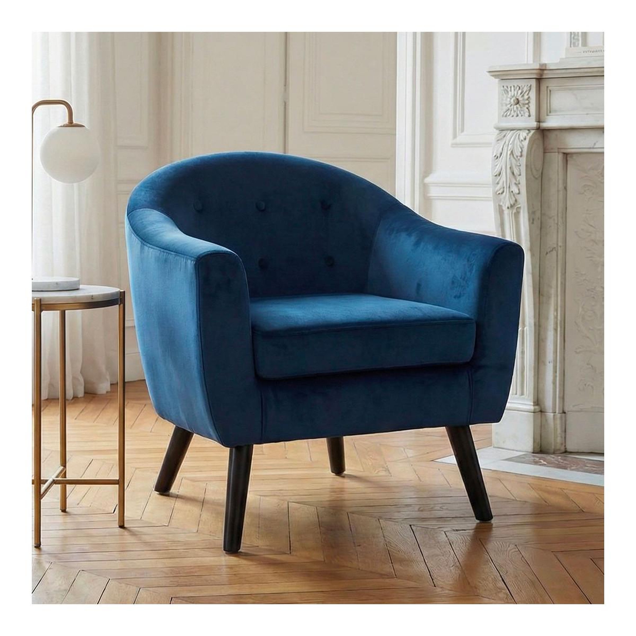 Voir la diapositive 5 : Paris Prix Fauteuil scandinave velours  lopy  79cm bleu