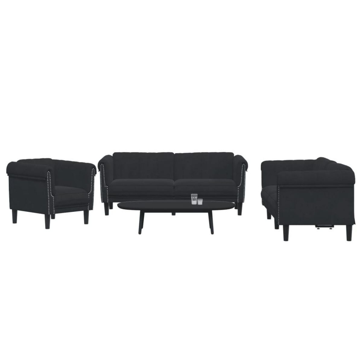 VIDAXL Ensemble de canapes 3 pcs noir velours