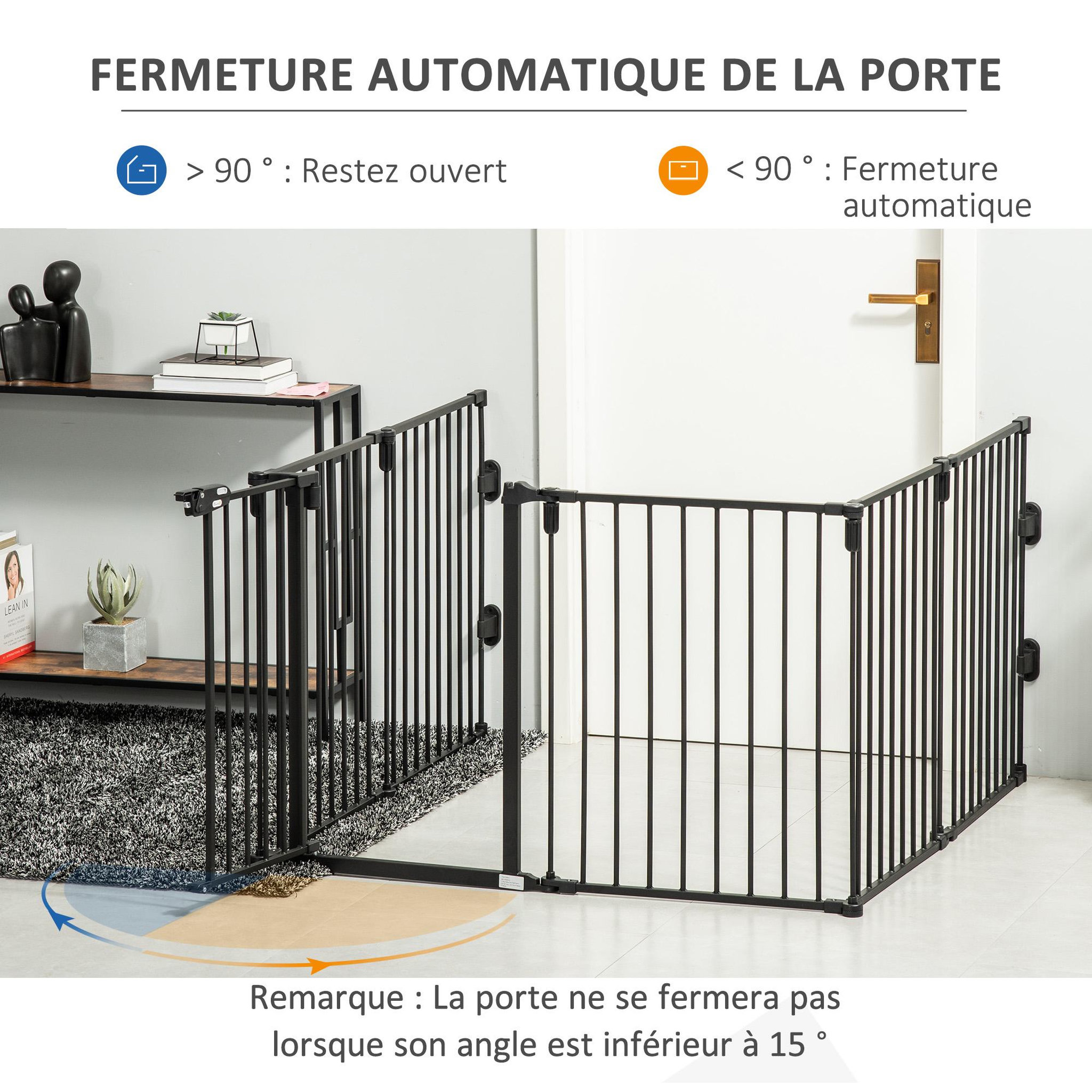 Voir la diapositive 6 : PAWHUT Pawhut barrière de sécurité - parc enclos chien modulable pliable - porte verrouillable - 6 panneaux acier et pp - dim. 362,5l max. X 76h cm noir
