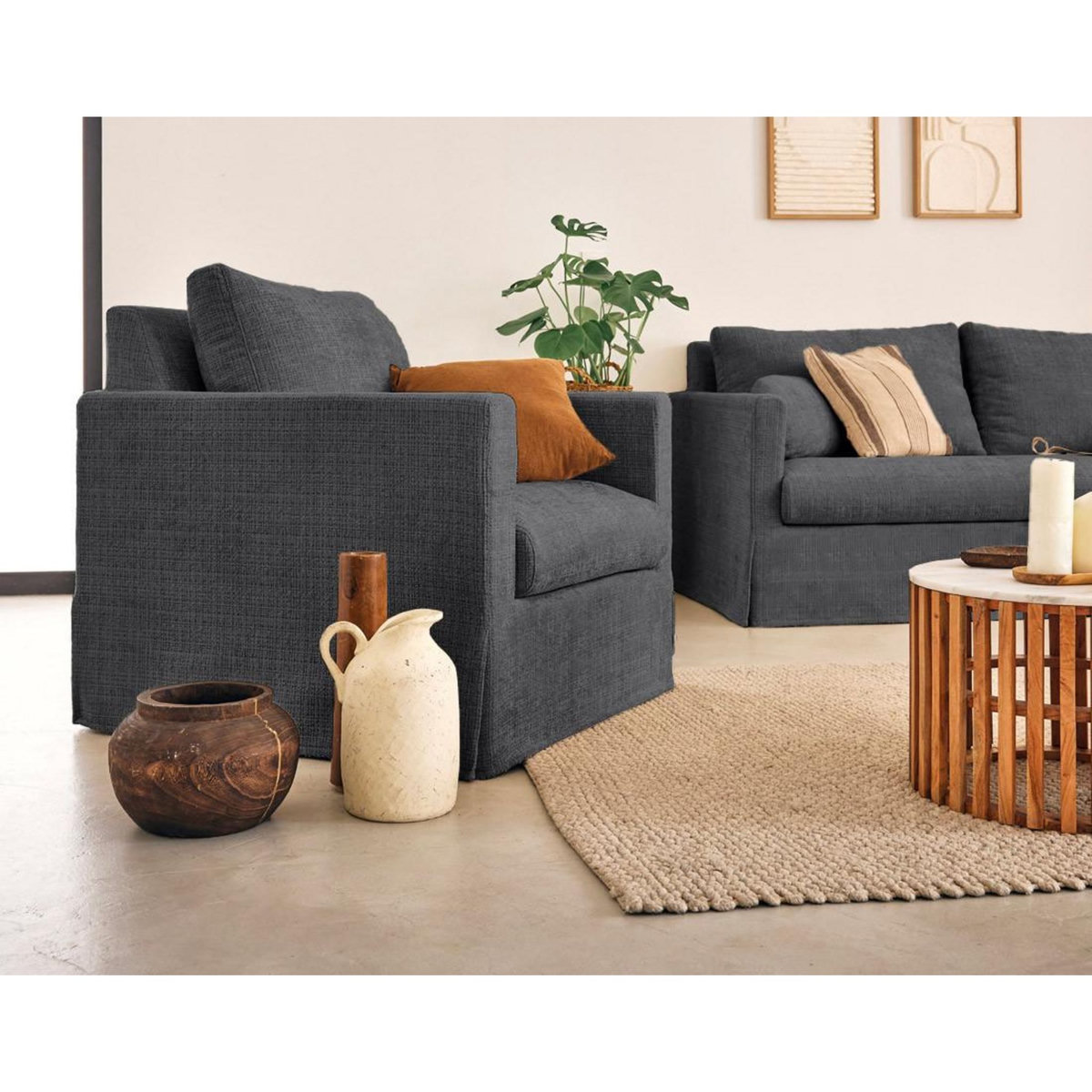 LISA DESIGN Serena - fauteuil déhoussable en velours texturé