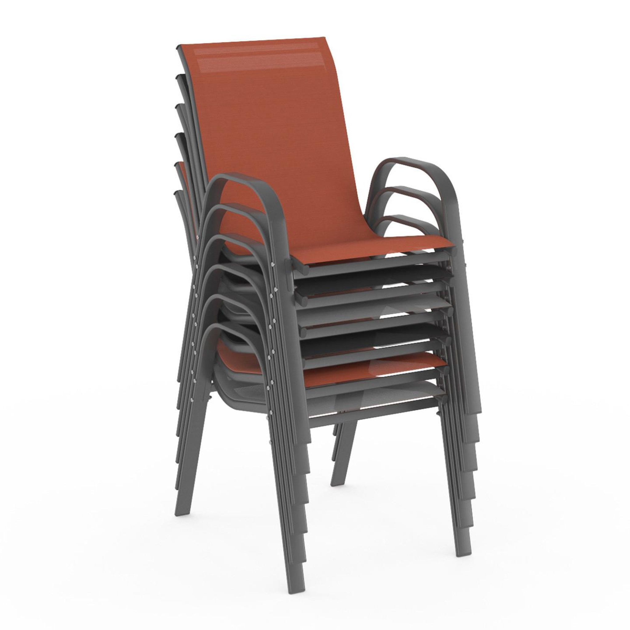 Voir la diapositive 4 : ID MARKET Lot de 6 chaises de jardin lyma métal et textilène empilables gris noir et terracotta