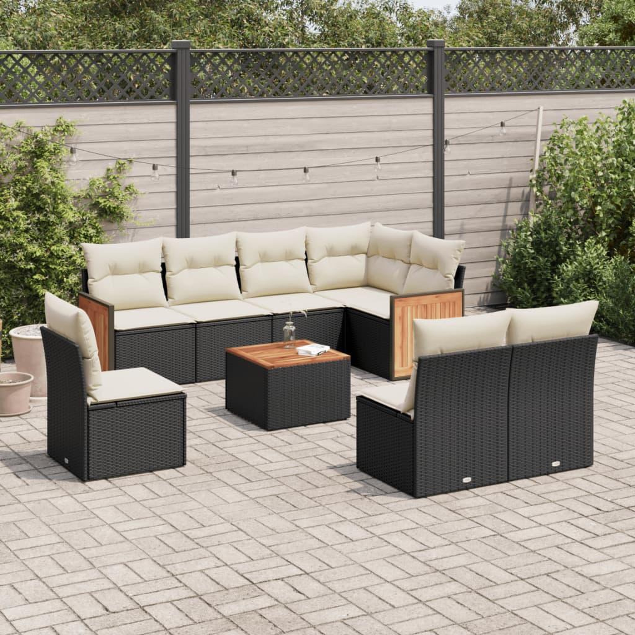 VIDAXL Salon de jardin 9 pcs avec coussins noir resine tressee