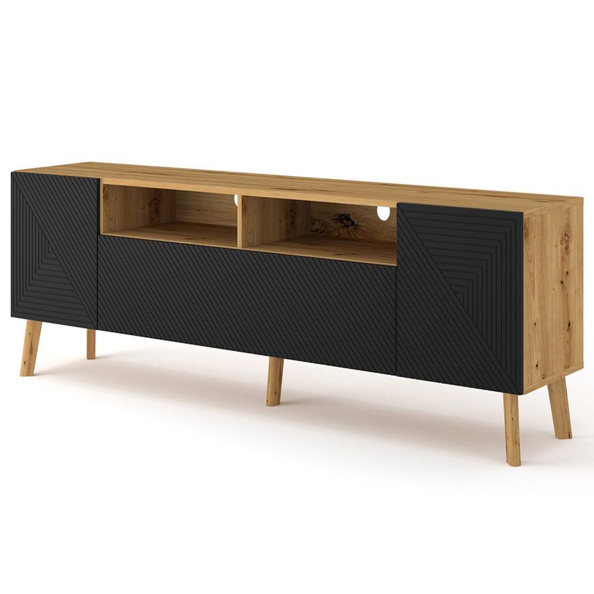Voir la diapositive 1 : BEST MOBILIER Velato - meuble tv - effet bois et noir - 195 cm
