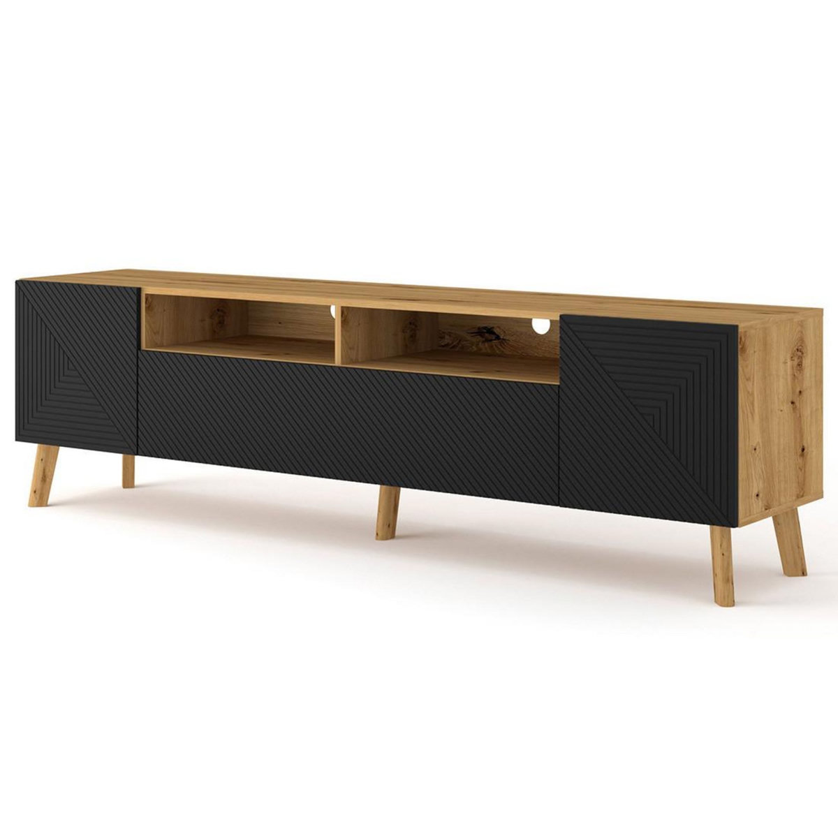 BEST MOBILIER Velato - meuble tv - effet bois et noir - 195 cm