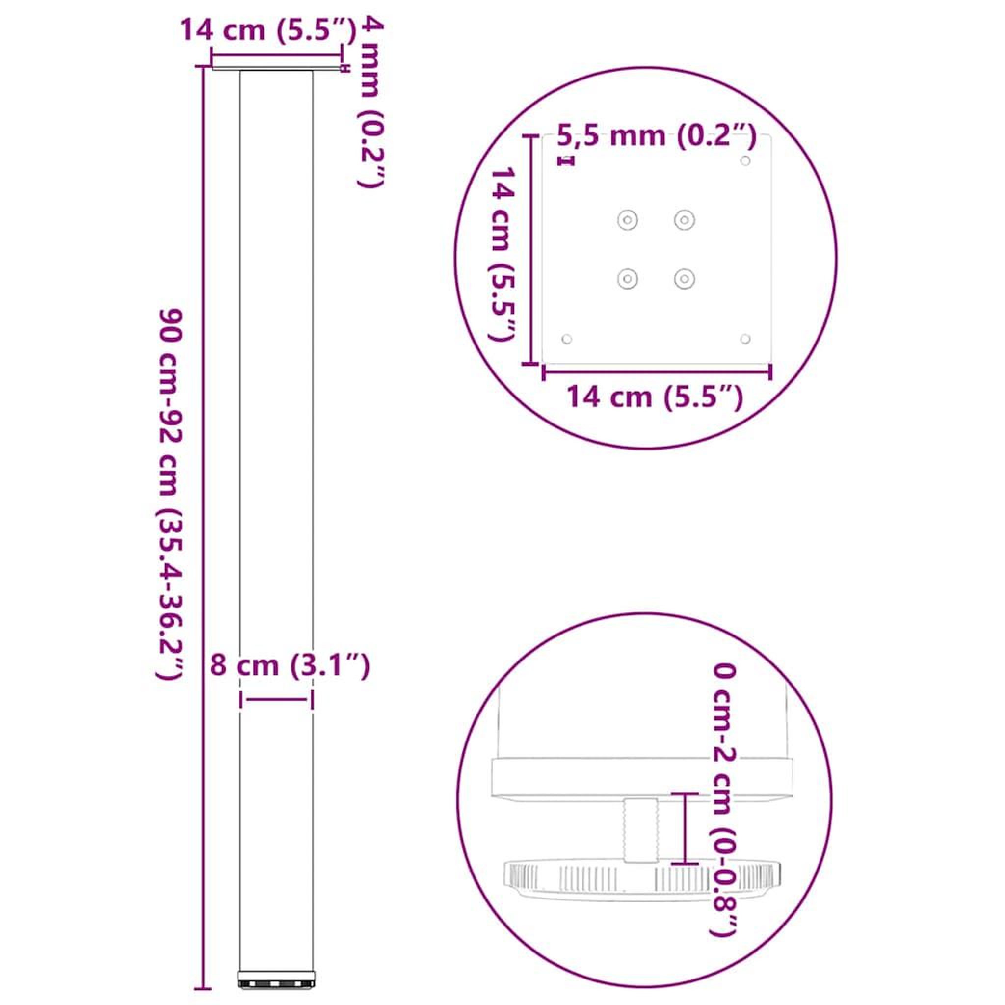 Voir la diapositive 6 : VIDAXL Pieds de table basse 4 pcs noir 90-92 cm acier