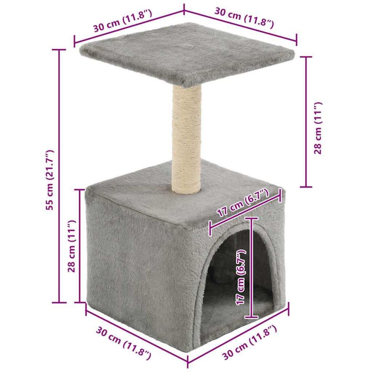 VIDAXL Arbre a chat avec griffoirs en sisal 55 cm Gris