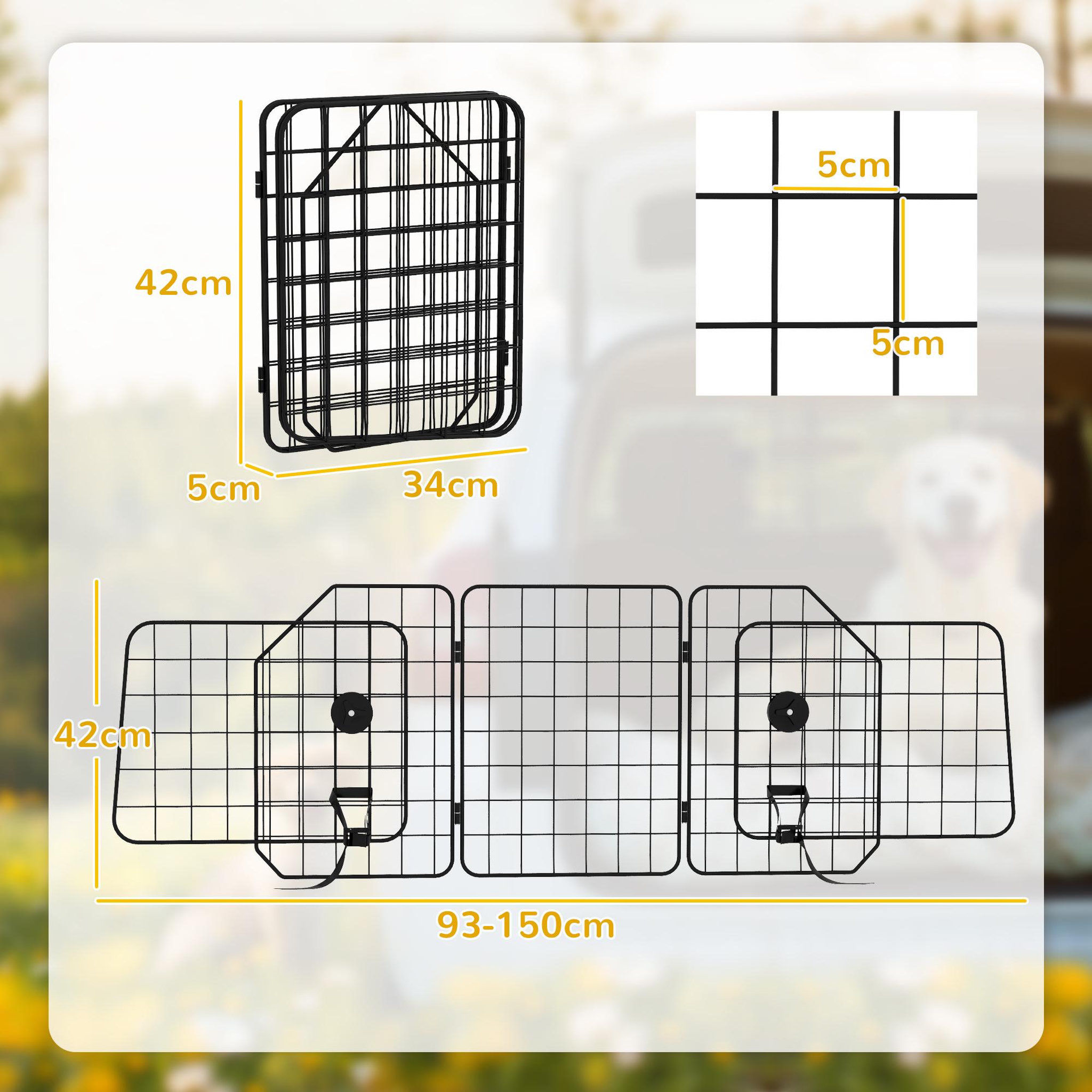 Voir la diapositive 3 : PAWHUT Grille de séparation voiture pour chien pliable réglable 93-150L cm universelle pour appui-tête noir
