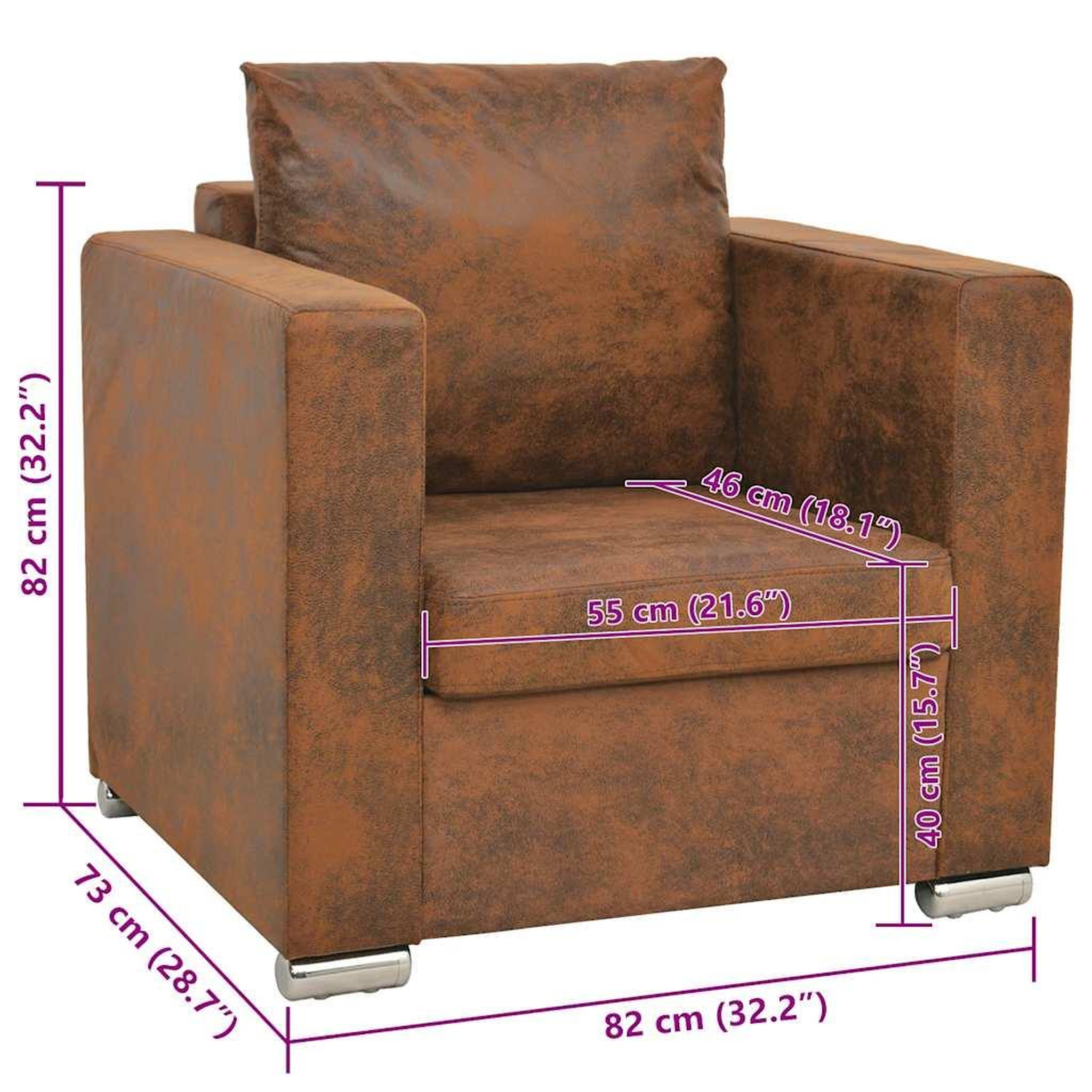 Voir la diapositive 6 : VIDAXL Fauteuil marron 82 x 73 x 82 cm en similicuir suede