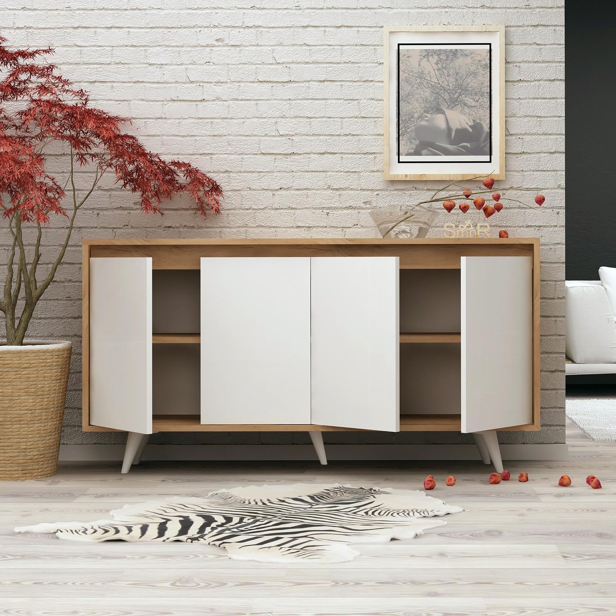 Voir la diapositive 3 : Habitat et Jardin Buffet en bois  shans  - 140 x 40 x 86 cm - blanc