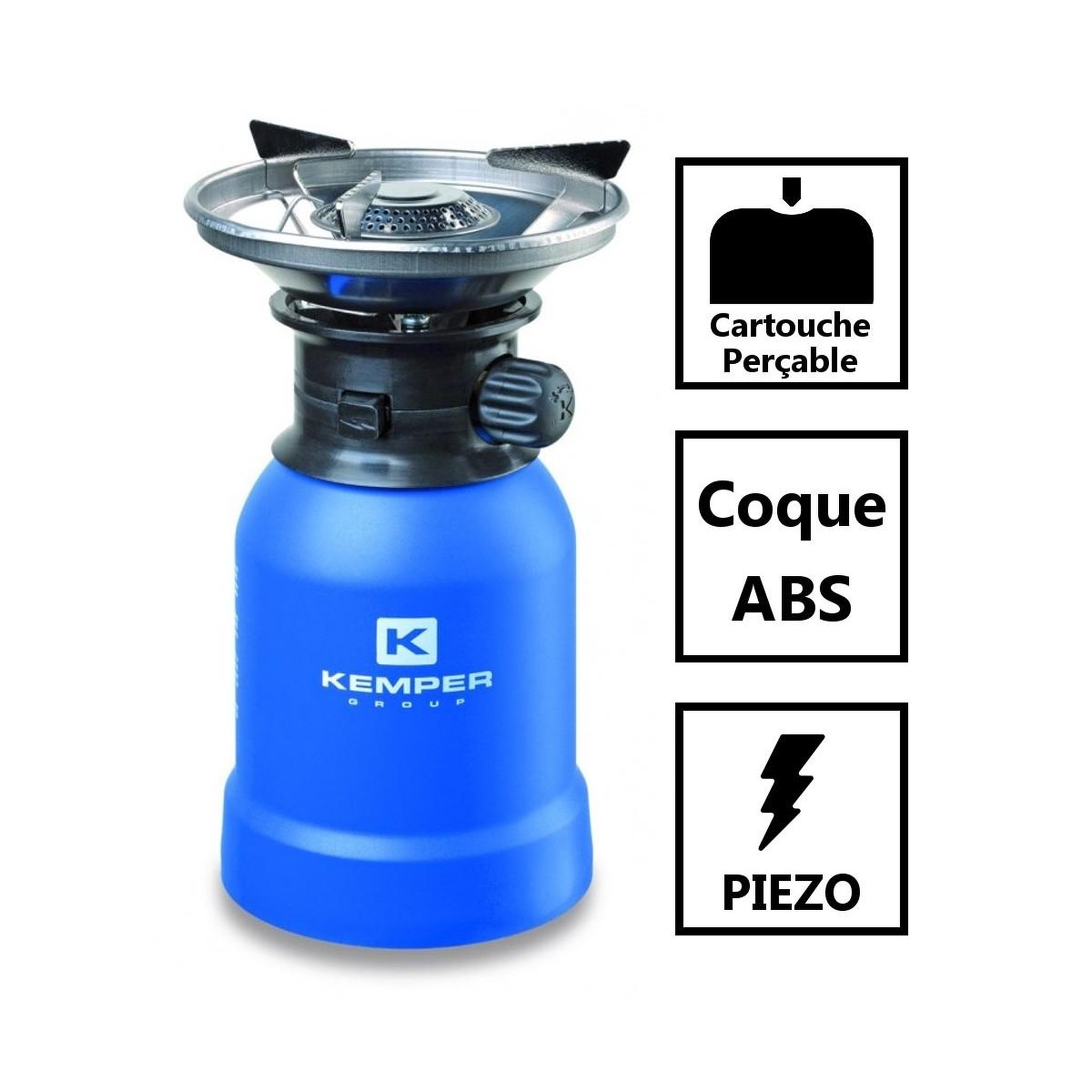 Voir la diapositive 2 : Kemper Réchaud gaz 2200w coque abs piezo + 4 cartouches de gaz 190gr kemper
