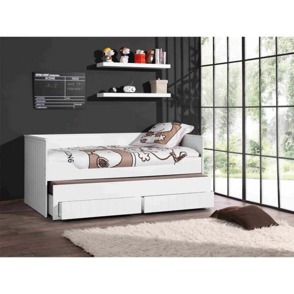 Paris Prix Pack - Lit Capitaine Enfant & Étagère  Robin  90x200cm Blanc