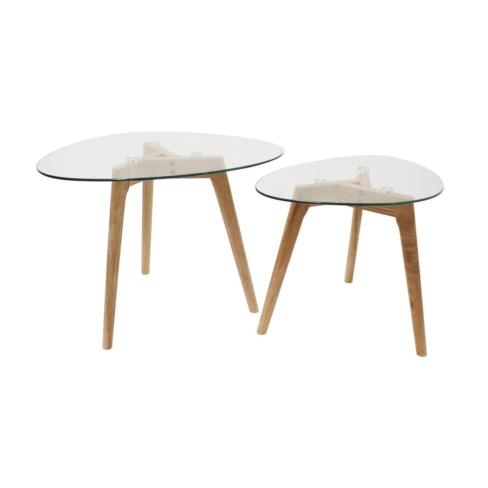 The Home Deco Factory Lot de 2 tables gigognes galet en verre et bois - transparent