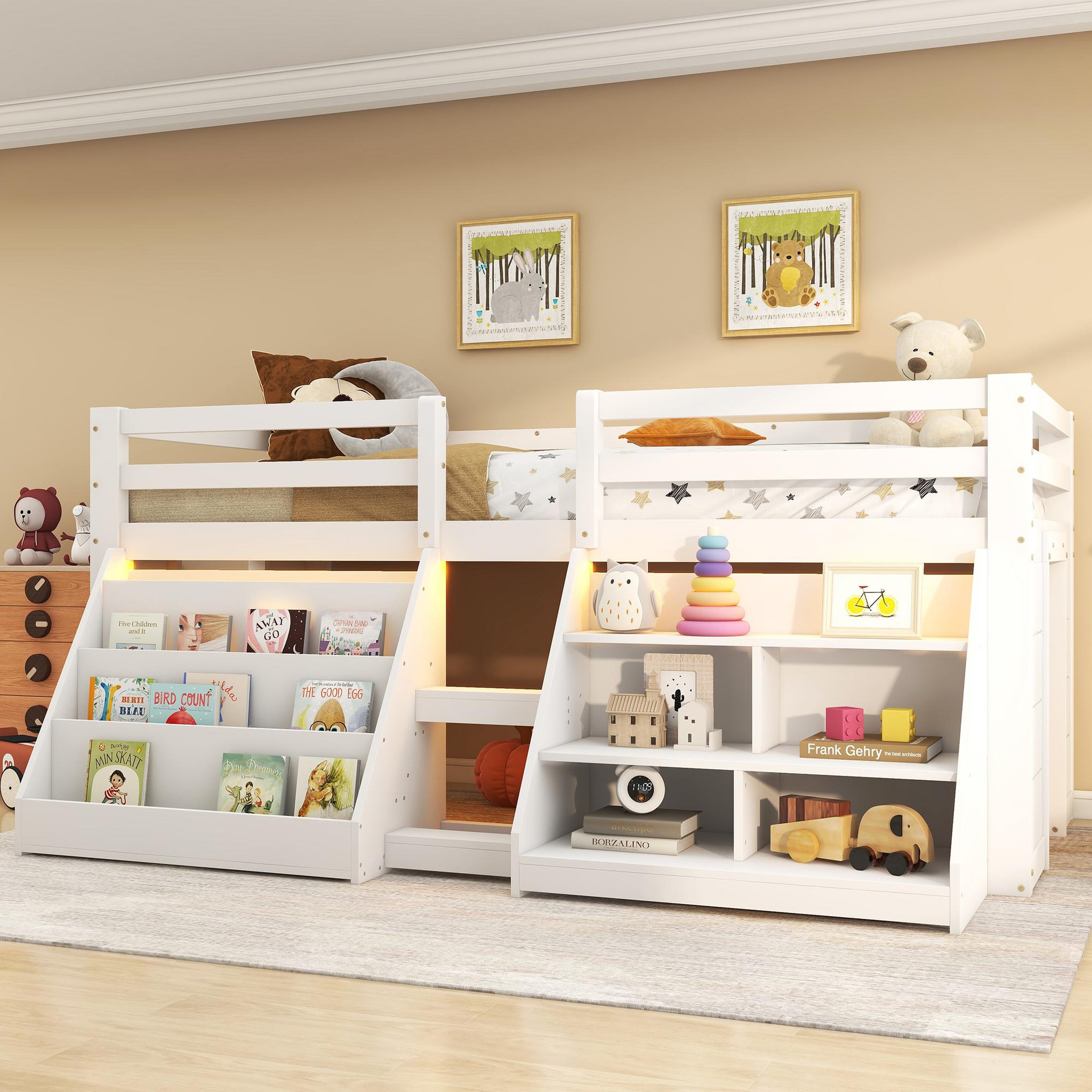 Voir la diapositive 4 : MERAX Lit enfant mi hauteur 90x200cm coloris blanc led pin