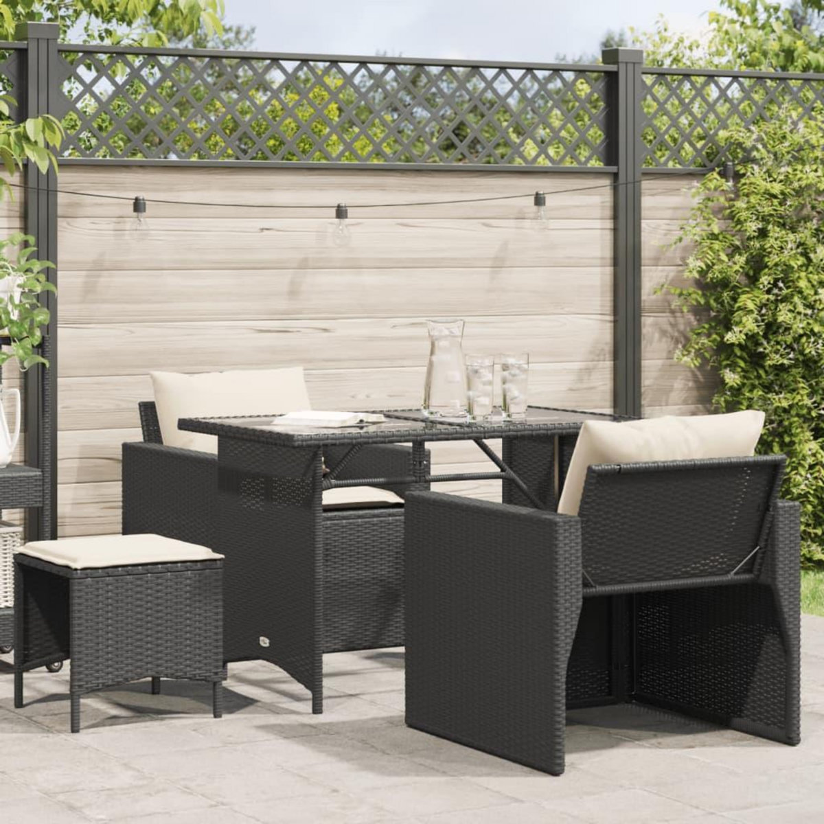 VIDAXL Salon de jardin 4 pcs avec coussins noir resine tressee