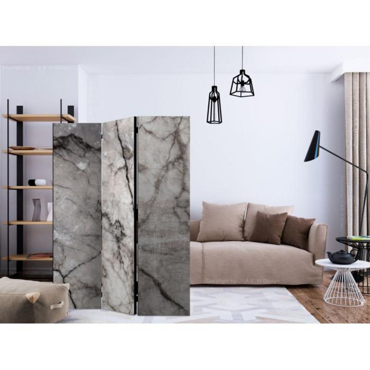 Paris Prix Paravent 3 Volets  Grey Marble  135x172cm