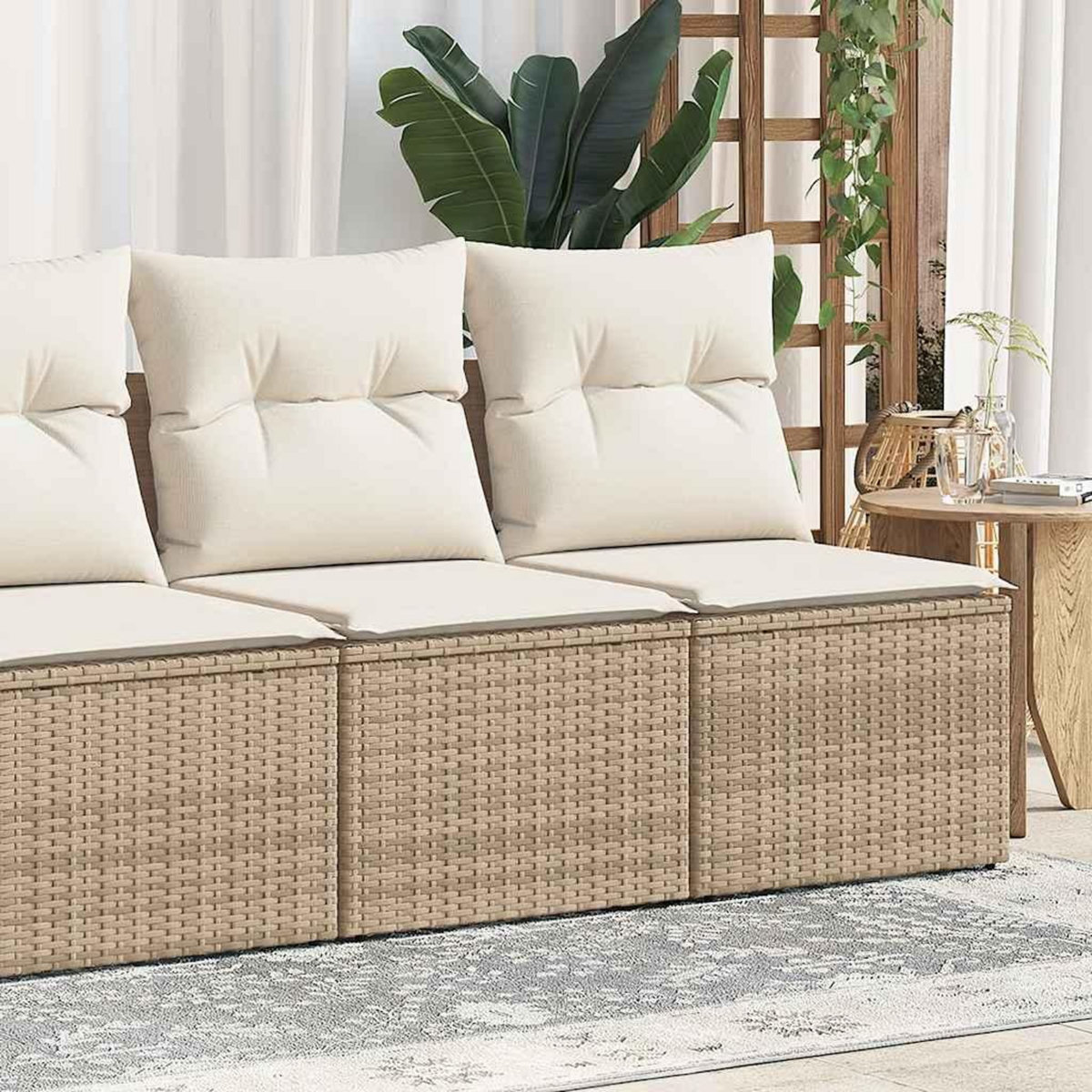 VIDAXL Salon de jardin avec coussins 2 pcs beige resine tressee acacia