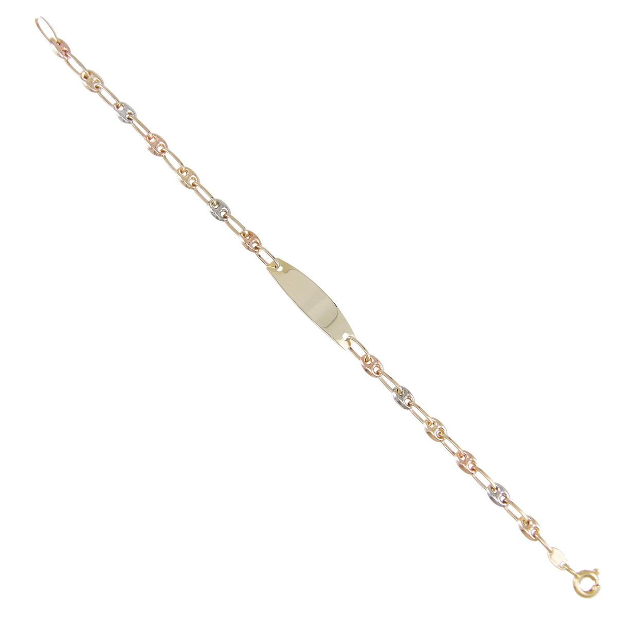 L'ATELIER D'AZUR Bracelet Enfant Or Tricolore - Jaune, Blanc, Rose - Gourmette - Maille Grain de Café - Gravure Offerte