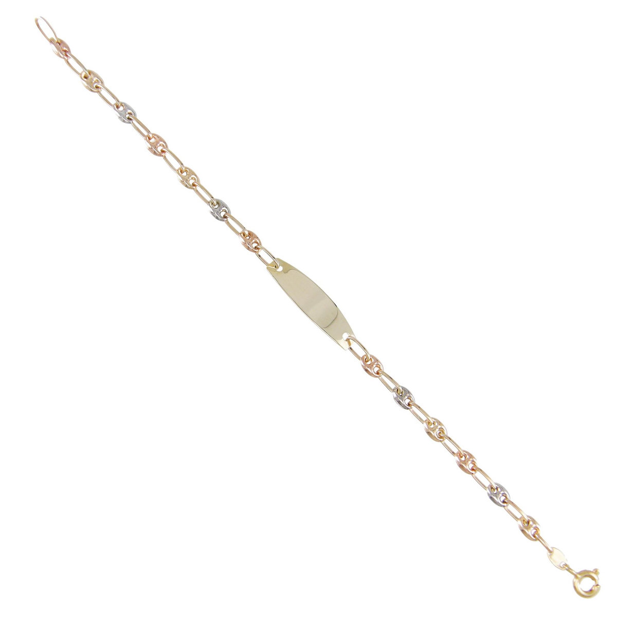 L'ATELIER D'AZUR Bracelet Enfant Or Tricolore - Jaune, Blanc, Rose - Gourmette - Maille Grain de Café - Gravure Offerte