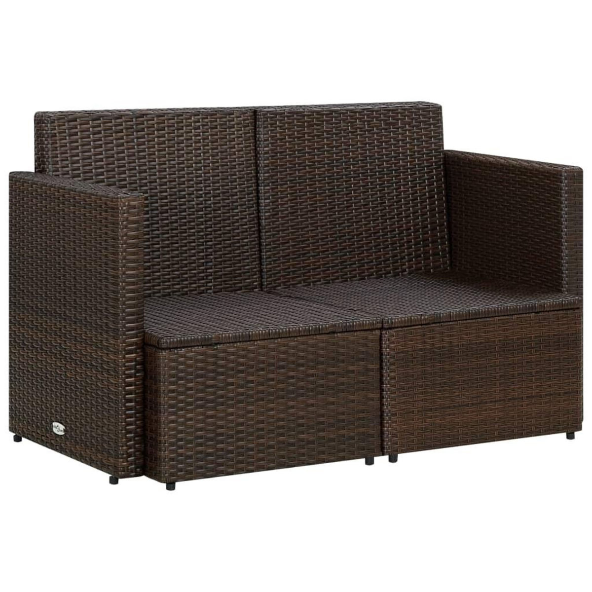 VIDAXL Canape de jardin a 2 places avec coussins Marron Resine tressee