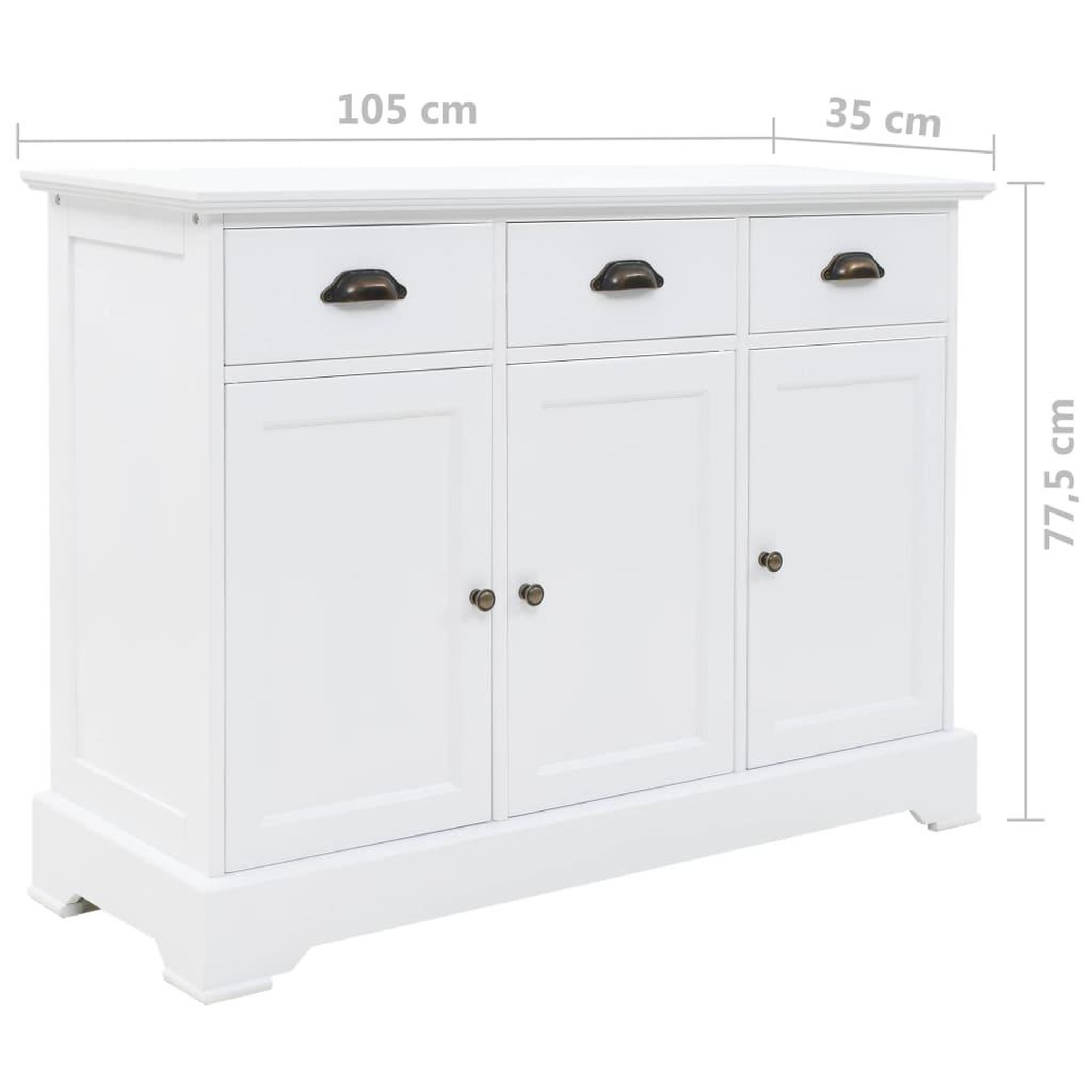 Voir la diapositive 6 : VIDAXL Buffet avec 3 portes mdf et bois de pin 105x35x77,5 cm