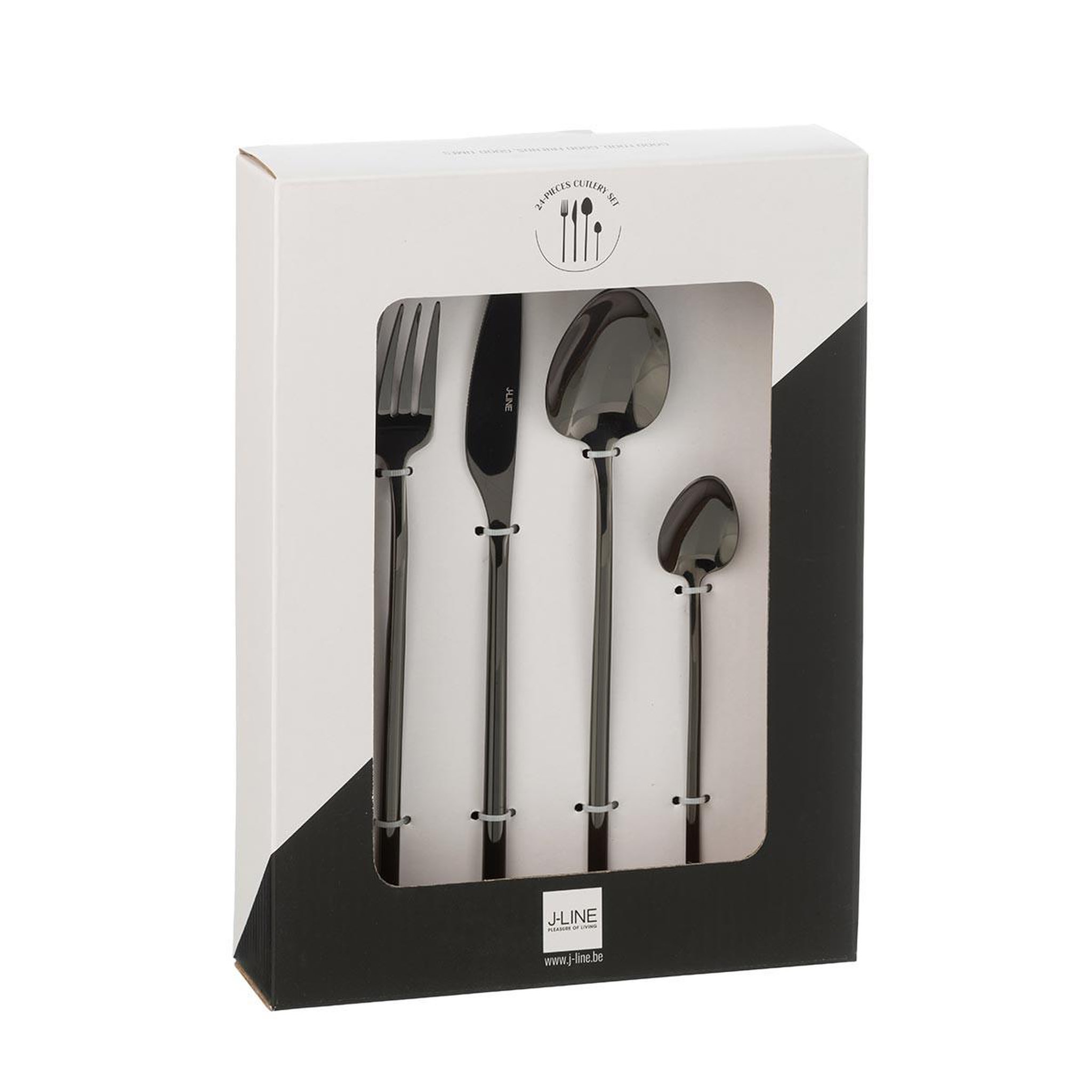 Voir la diapositive 5 : J-LINE Ménagère 24 Pièces en Inox  Irvin Brillant  27cm Noir