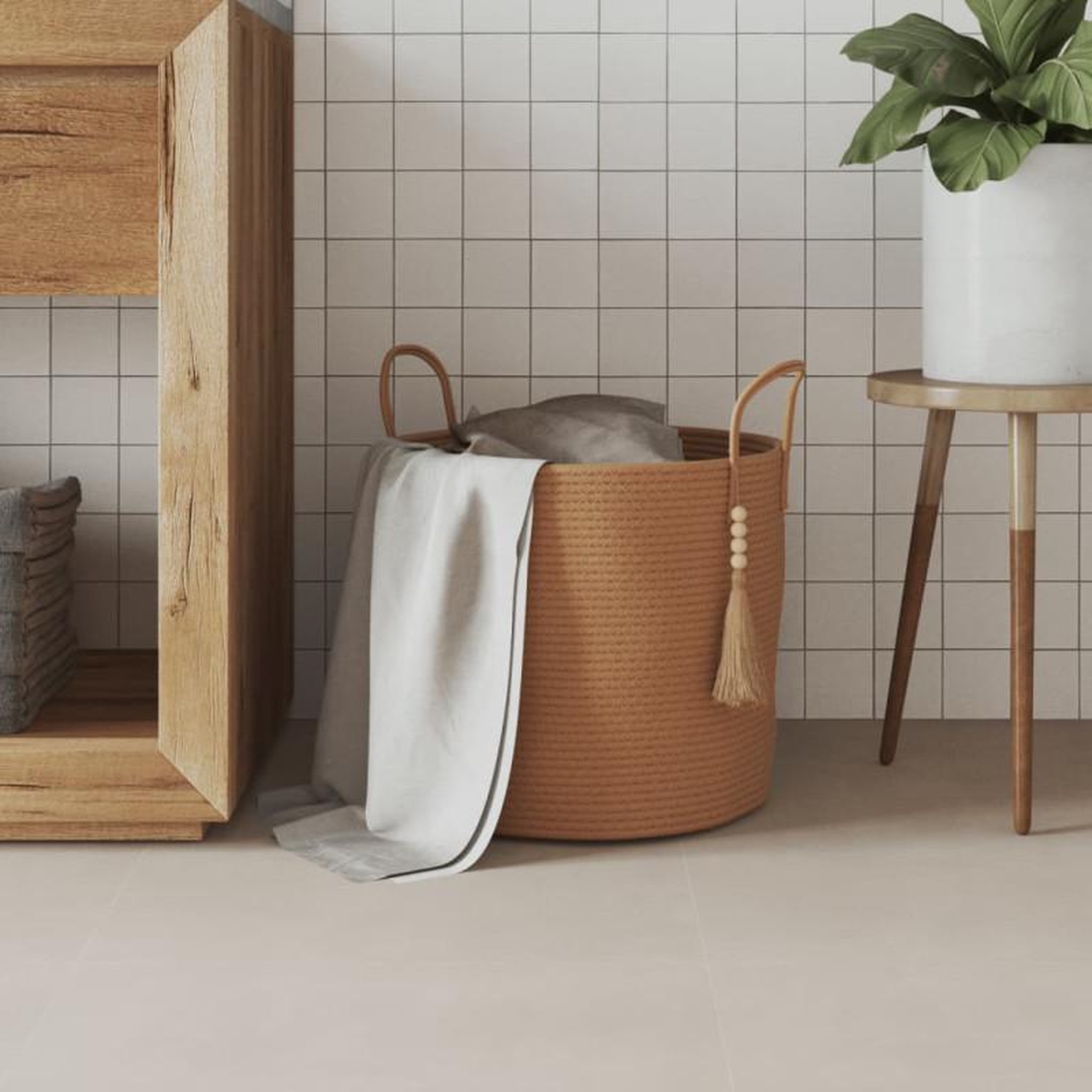 Voir la diapositive 3 : VIDAXL Panier de rangement marron Ø40x35 cm coton