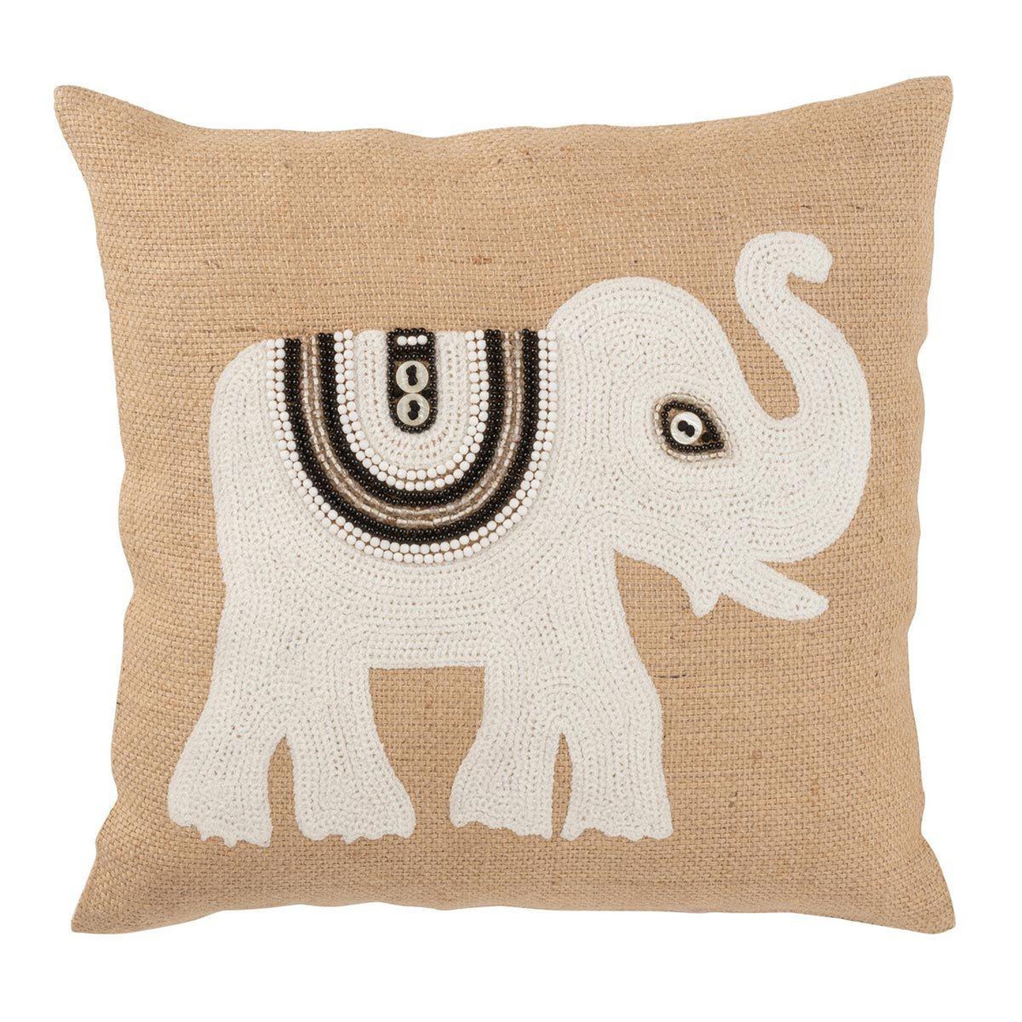Voir la diapositive 1 : J-LINE Coussin Déco Jute  Eléphant  45x45cm Beige & Blanc