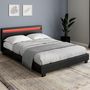 Voir la diapositive 2 : ID MARKET Lit double NEO avec tête de lit LED intégrées et sommier 140 x 190 cm PVC noir