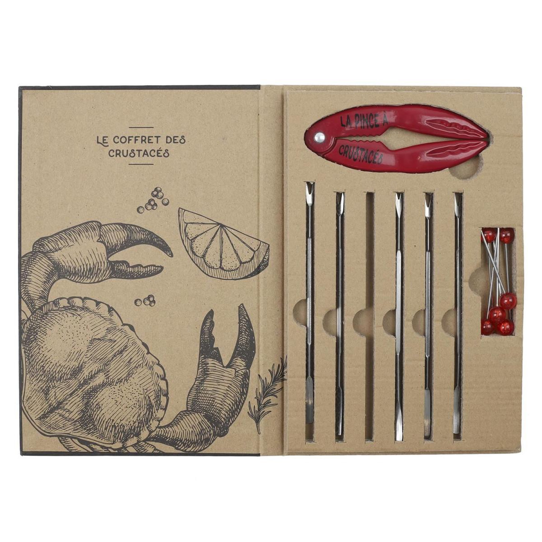 Voir la diapositive 2 : COOK CONCEPT Coffret crustacés  pince & 6 piques  17cm naturel