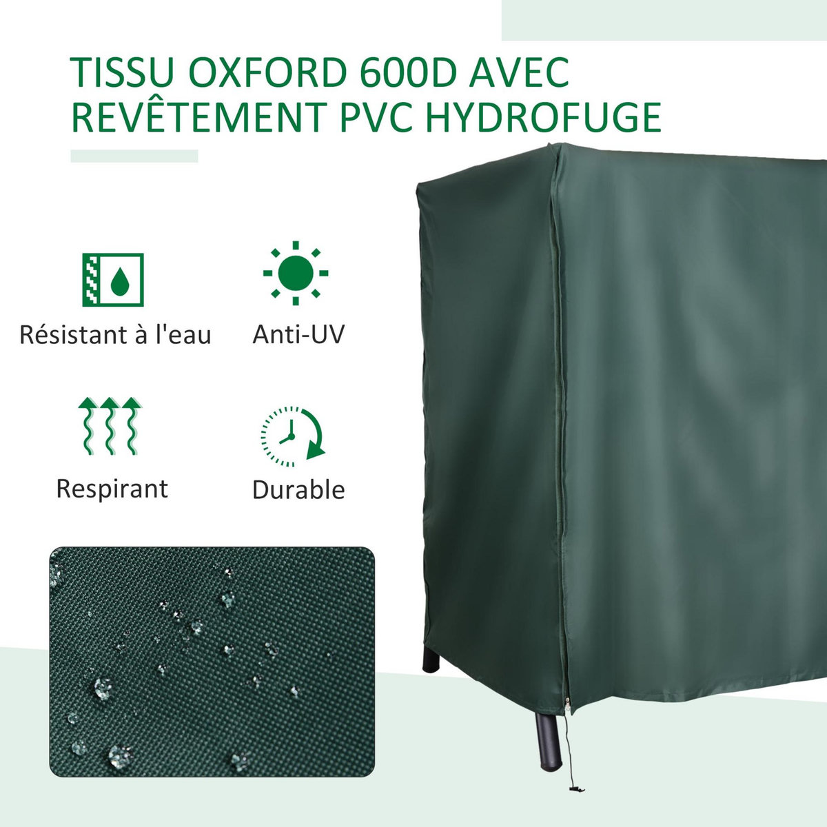 OUTSUNNY Housse de protection balancelle de jardin zippée 177 x 114 x 152 cm oxford haute densité vert