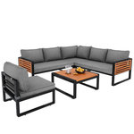 MERAX Salon de jardin 6 places en fer, avec accoudoirs décoratifs, coussins, gris