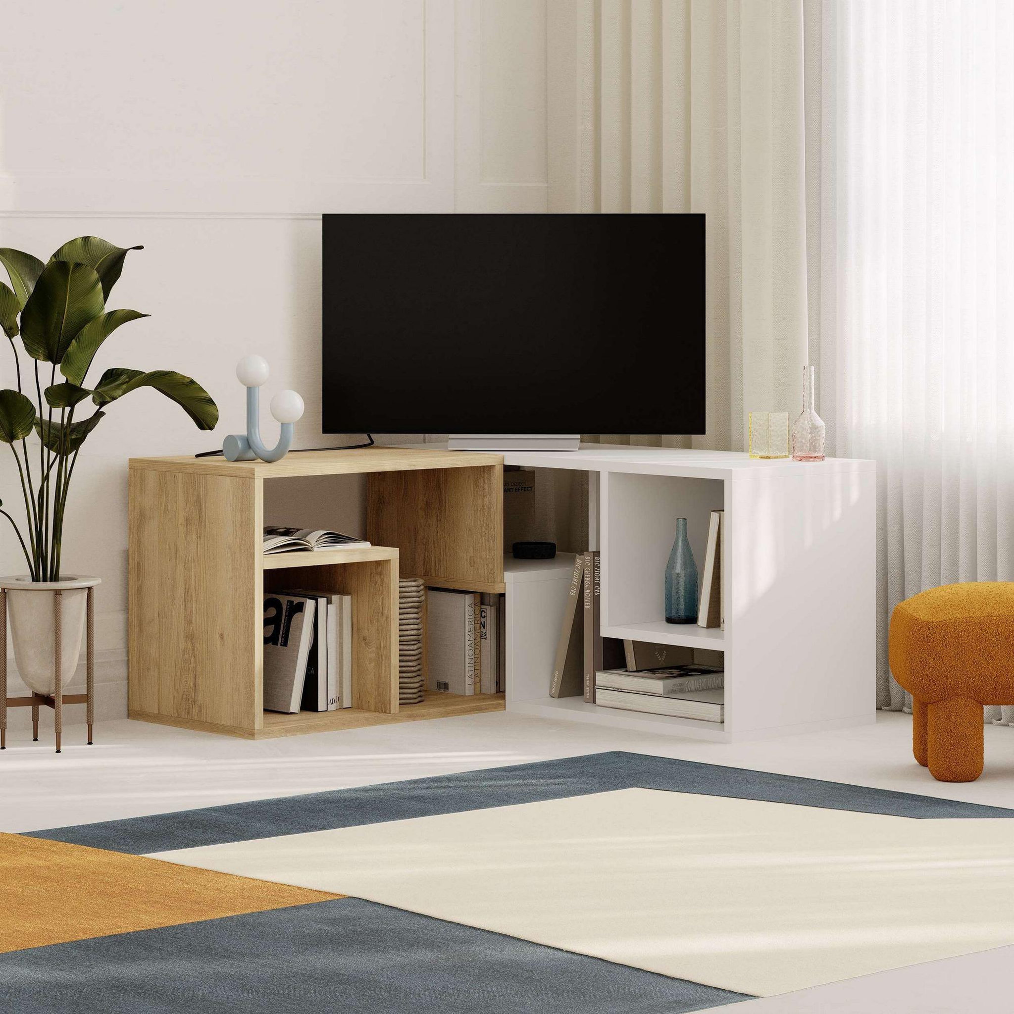 Voir la diapositive 3 : Habitat et Jardin Meuble tv modulable en bois  glis  - 145 x 35 x 44 cm - blanc