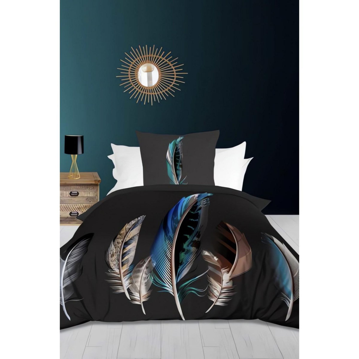 SOLEIL D'OCRE Parure housse de couette dessin placé 140X200 cm CARESSE, 100% coton 57 fils/cm2