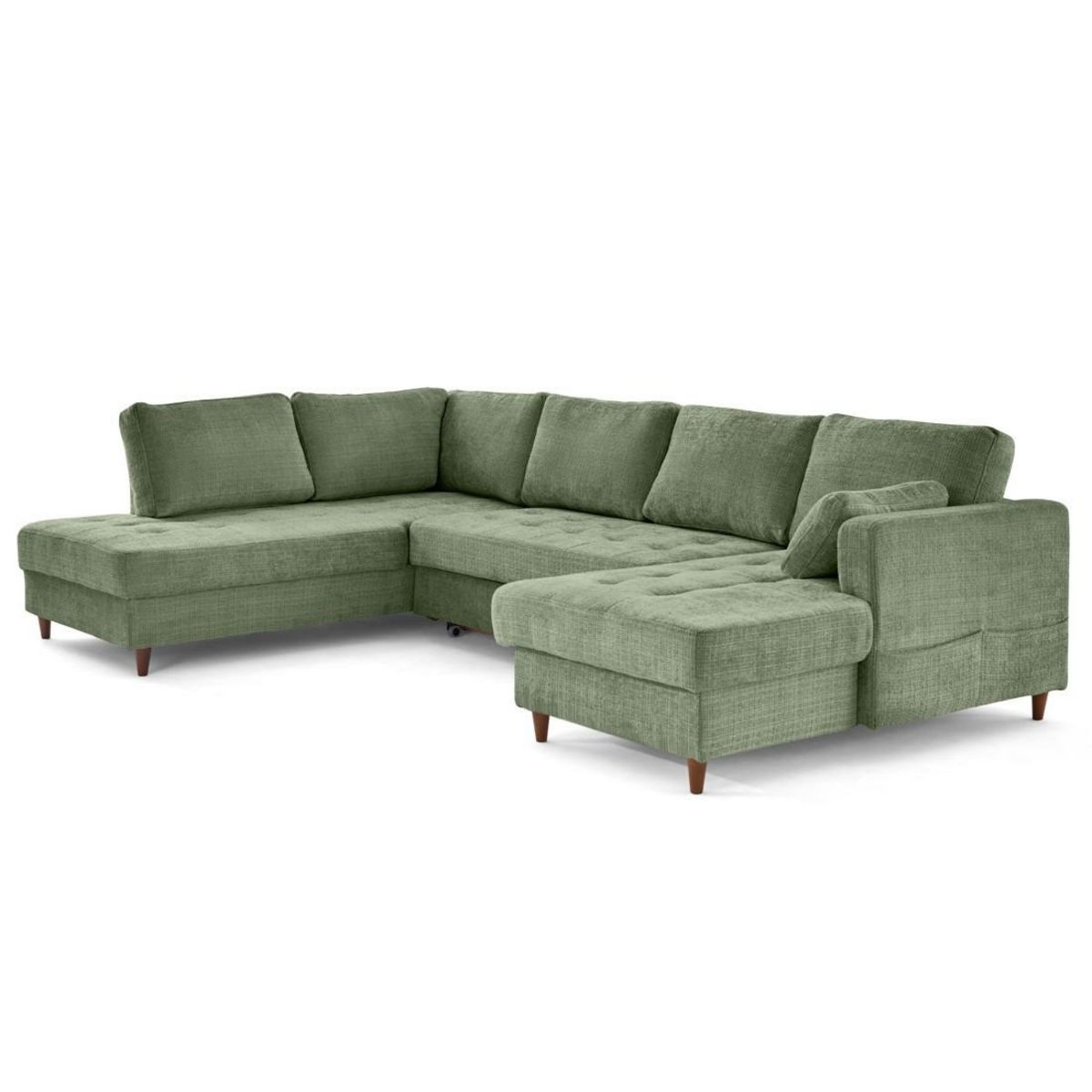 LISA DESIGN Anna - canapé panoramique d'angle gauche 7 places convertible avec coffre en velours texturé