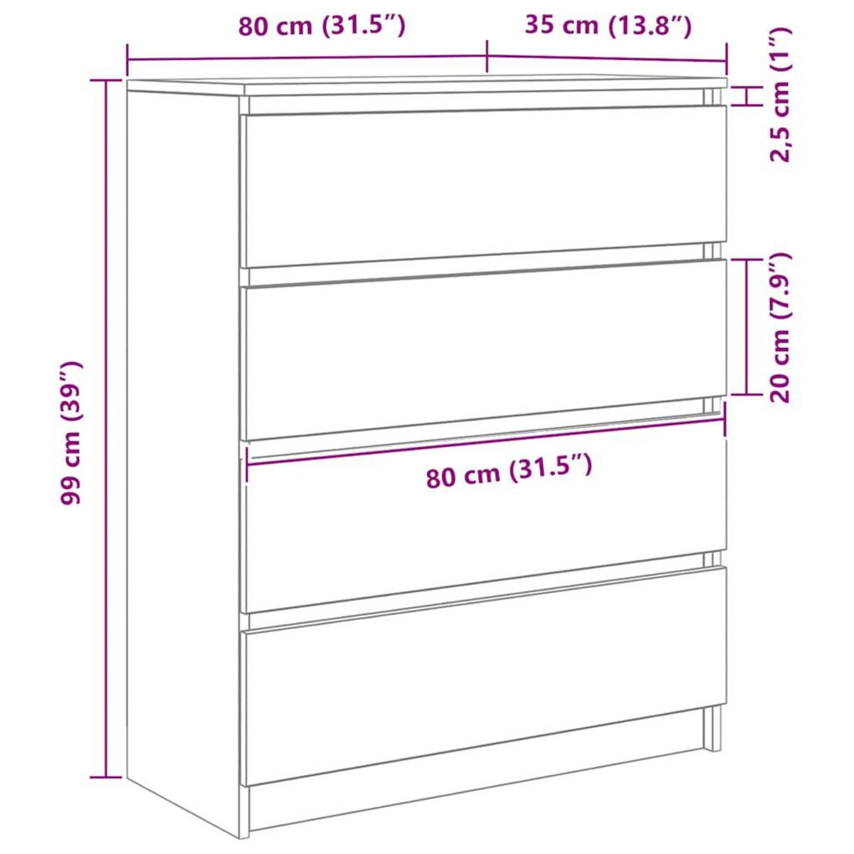 VIDAXL Buffet vieux bois 80x35x99 cm bois d'ingenierie