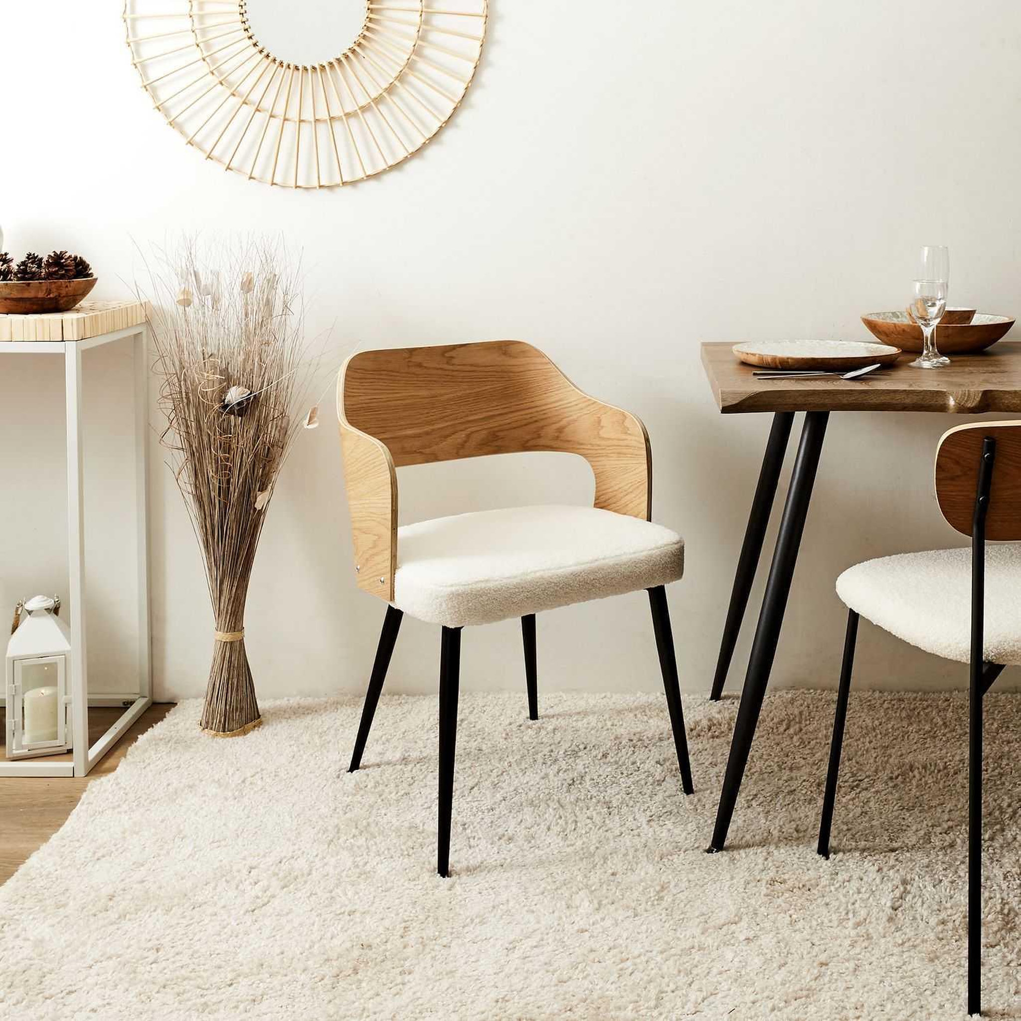 Voir la diapositive 2 : TOILINUX Lot de 2 fauteuils de table avec assise en bouclette LOKI - Beige et Blanc