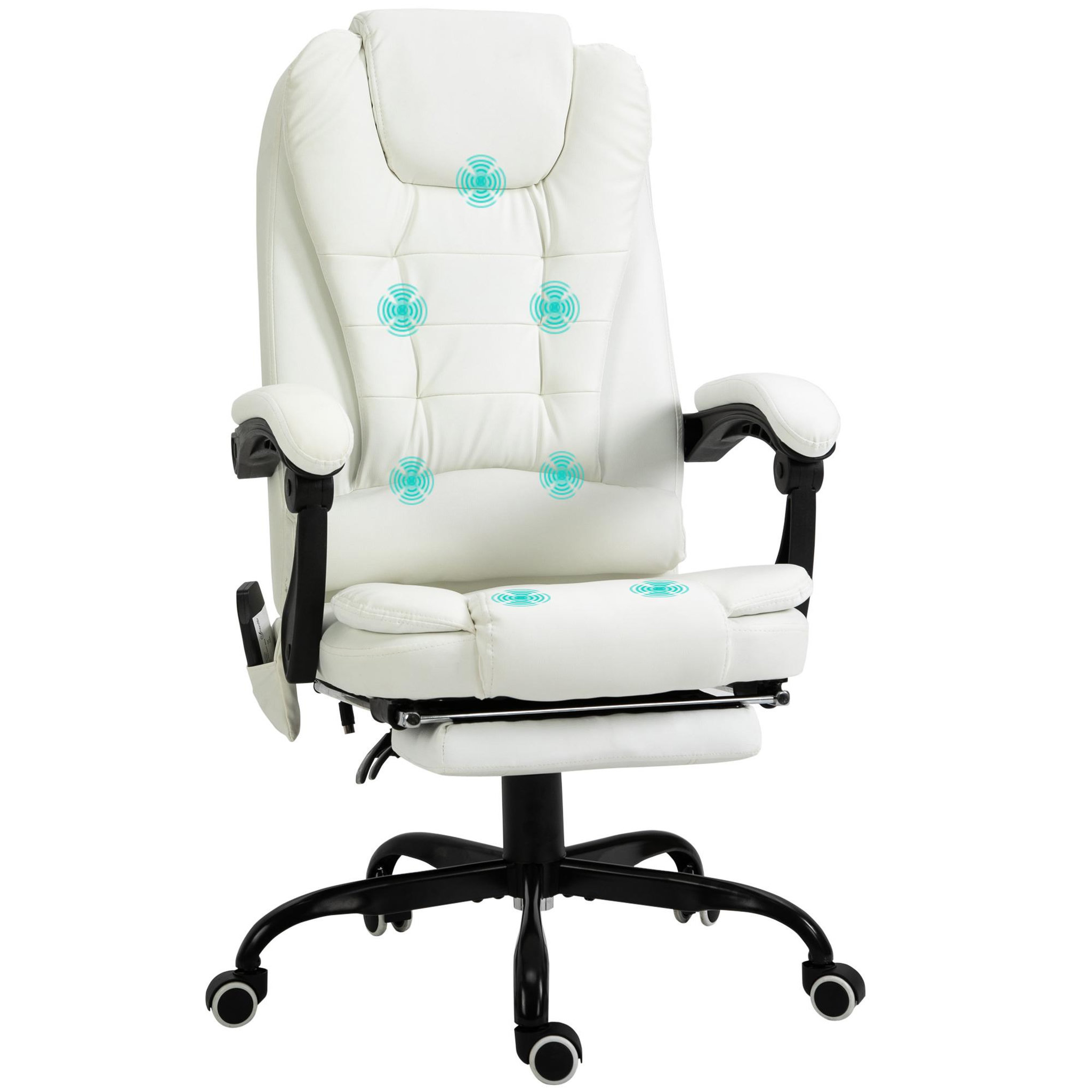 VINSETTO Vinsetto Fauteuil de bureau direction massant hauteur réglable dossier inclinable repose-pied + coussin lombaires intégrés revêtement synthétique blanc