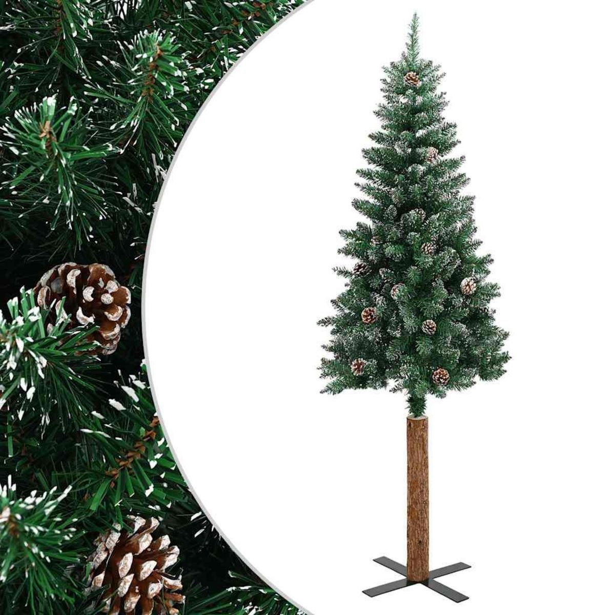 VIDAXL Sapin de Noël mince bois veritable et neige blanche vert 180 cm