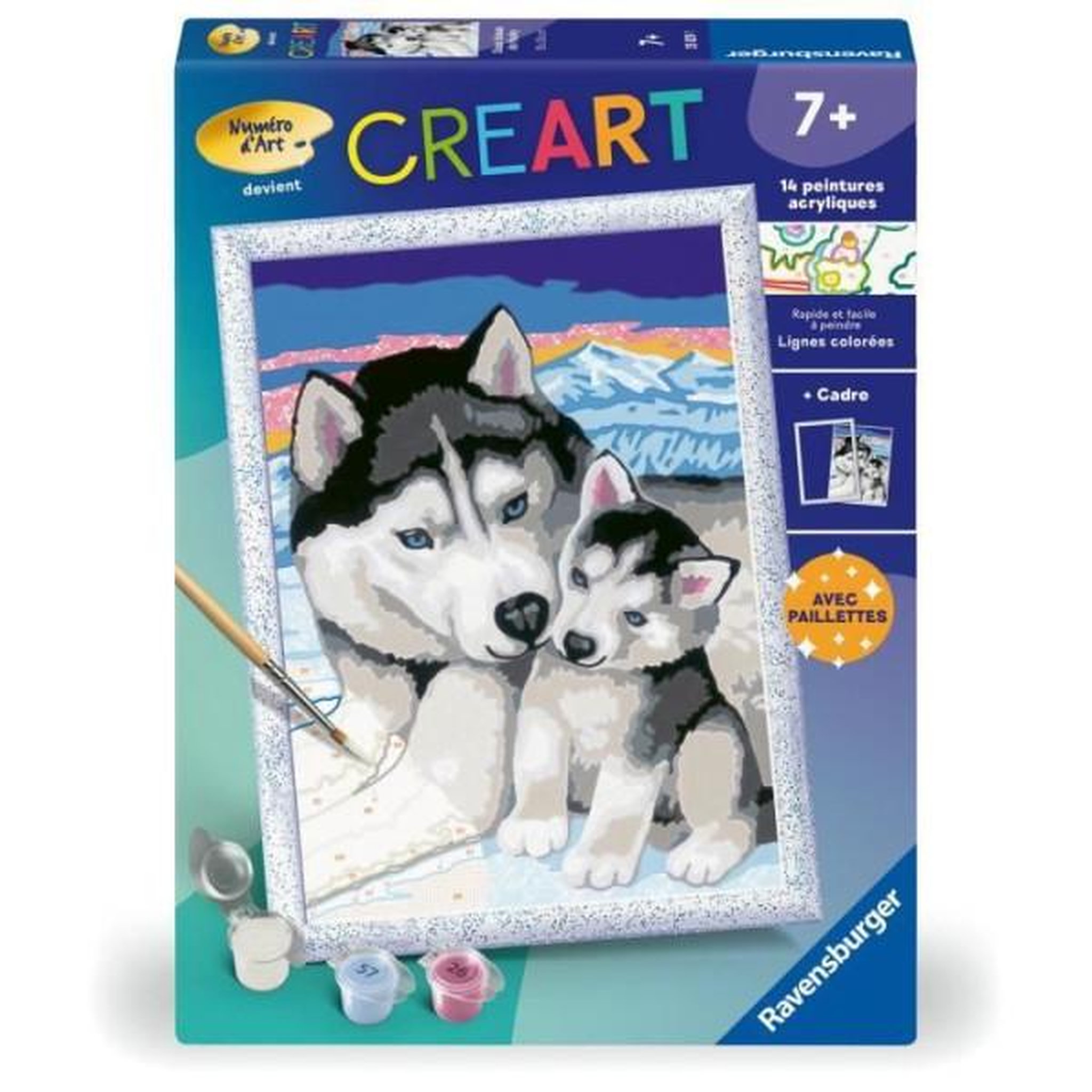 RAVENSBURGER CreArt Kids 18x24cm Doux bisous de Husky, Kit de peinture par numéros Numéro d'Art, Des 7 ans, 25829, Ravensburger