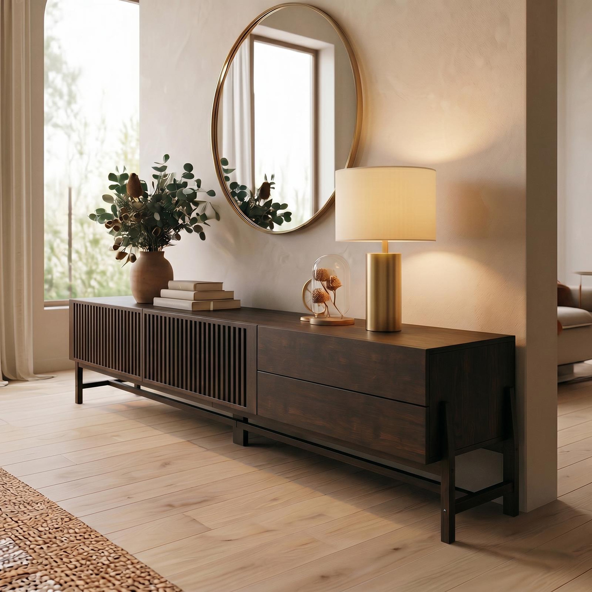 Voir la diapositive 3 : IDIMEX Meuble tv adamo l 220 cm 2 portes, 2 tiroirs en bois massif