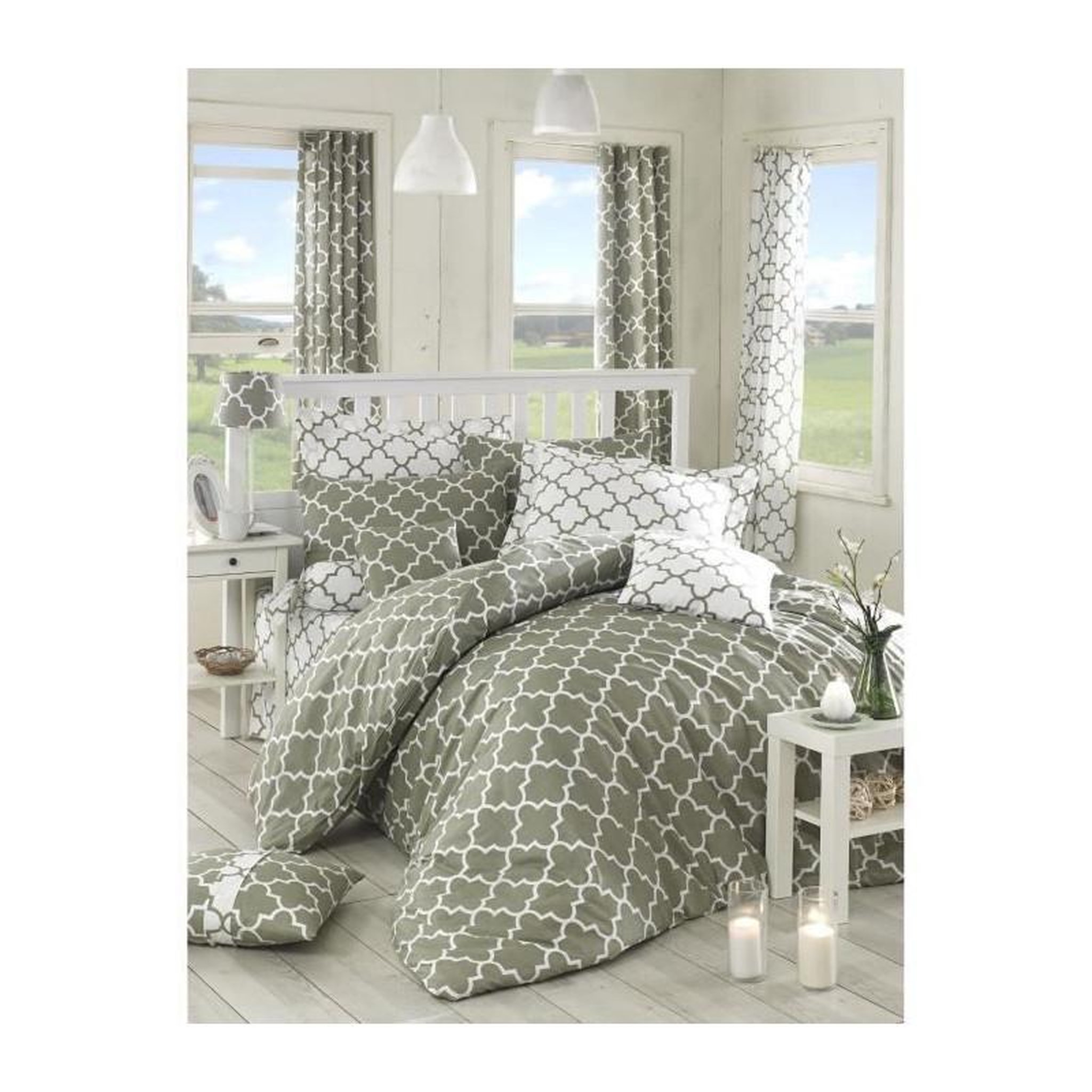 GENERIQUE Parure de lit - 1 housse de couette 220 x 240 cm + 2 taies d'oreiller 60 x 60 cm - 100% coton renforcé - Gris