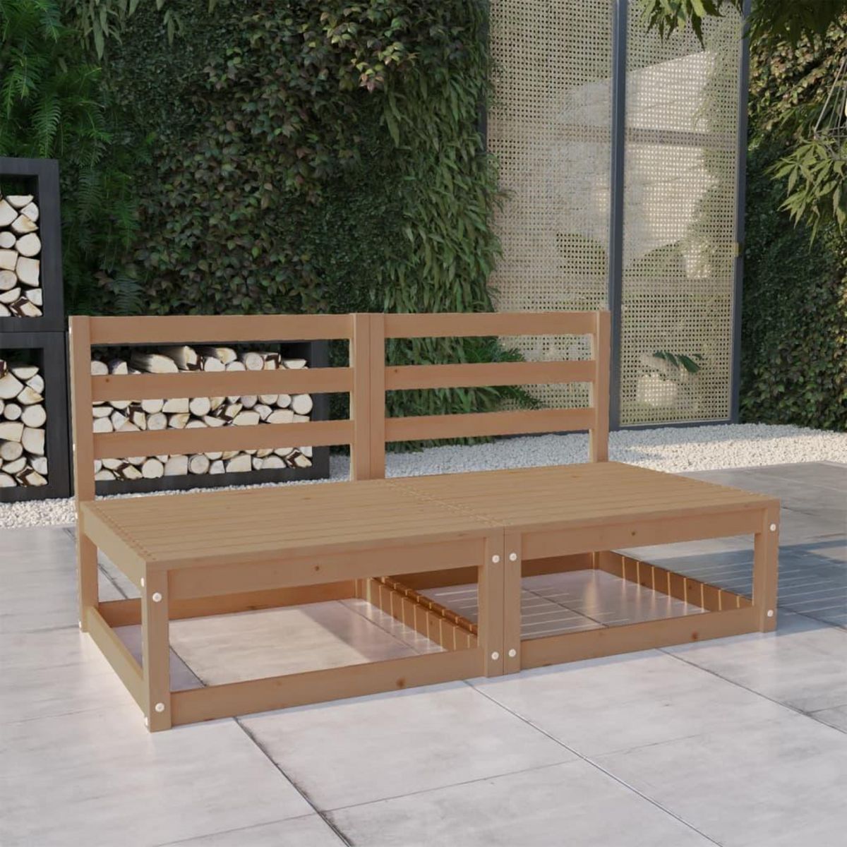 VIDAXL Canape a 2 places de jardin Marron miel Bois de pin solide